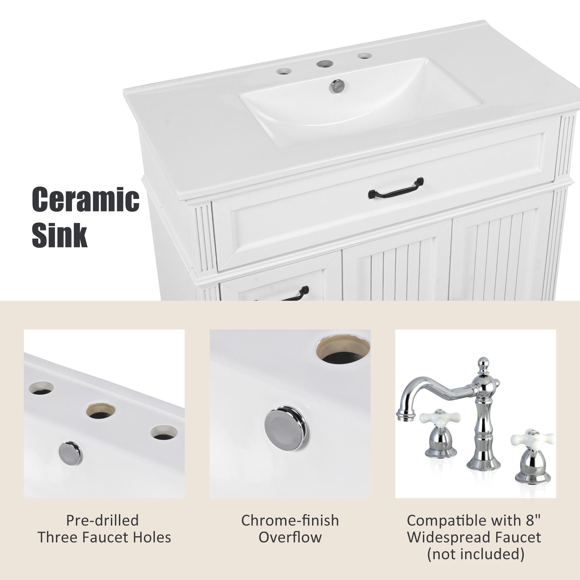 Bathroom Vanity With Sink, 2 Doors 2 Drawers, Freestanding Design