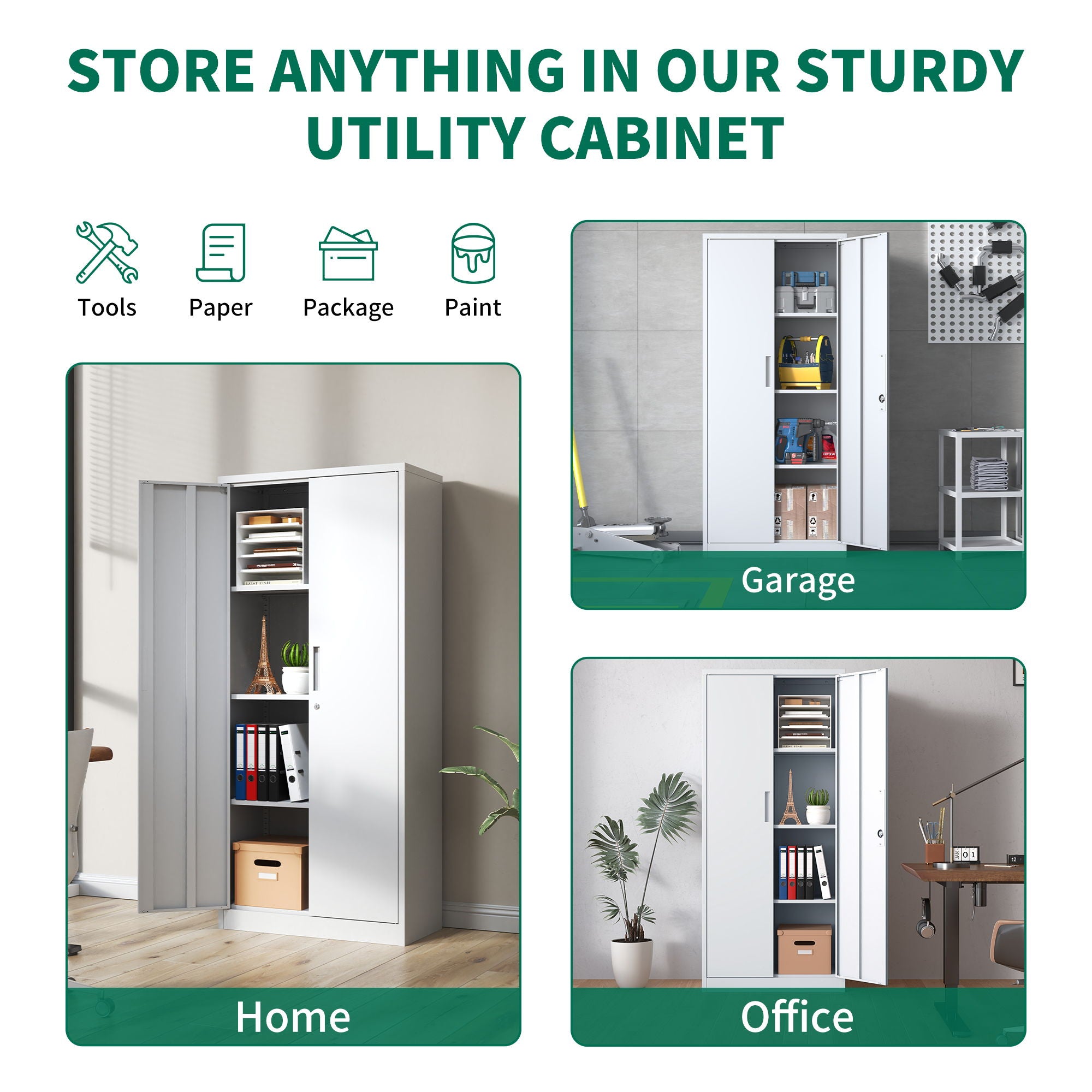 Heavy Metal Garage Storage Cabinet With Locking Doors, Steel, Adjustable Shelves