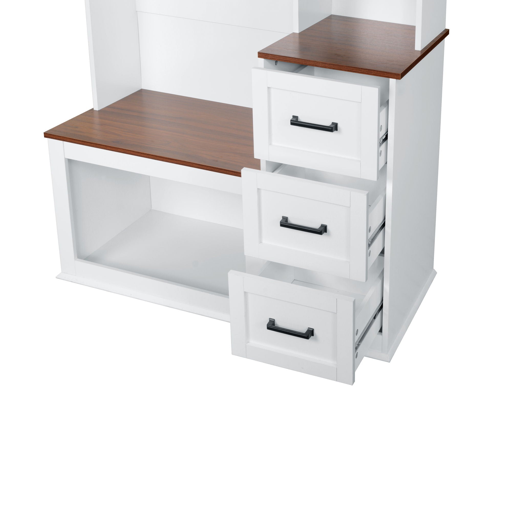 Modern Wide Hall Tree With Coat Rack, 3 Shelves And Drawers, 3 Sturdy Hooks