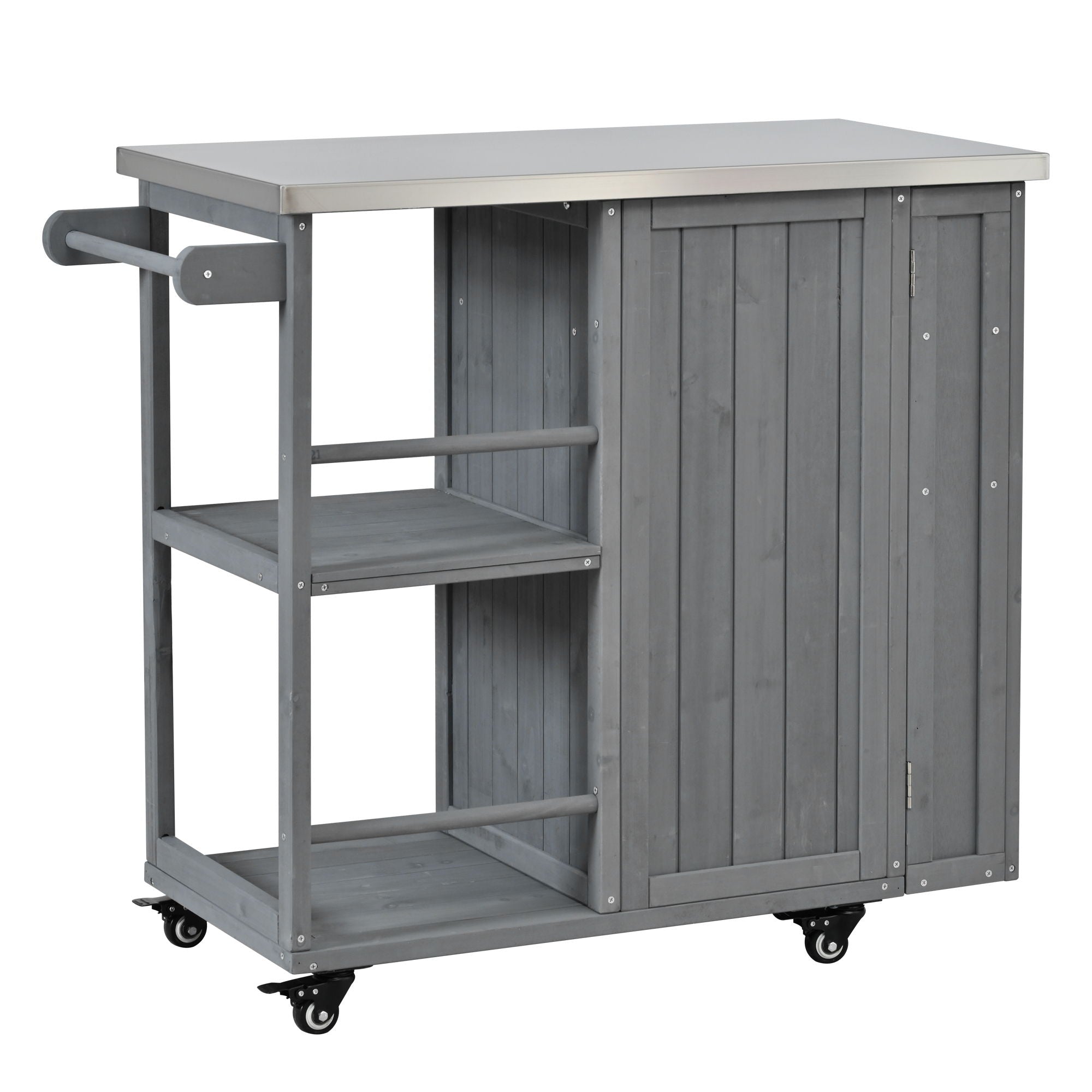 Outdoor Kitchen Island Prep Station With Lockable Wheels, Ample Storage, Towel & Spice Racks