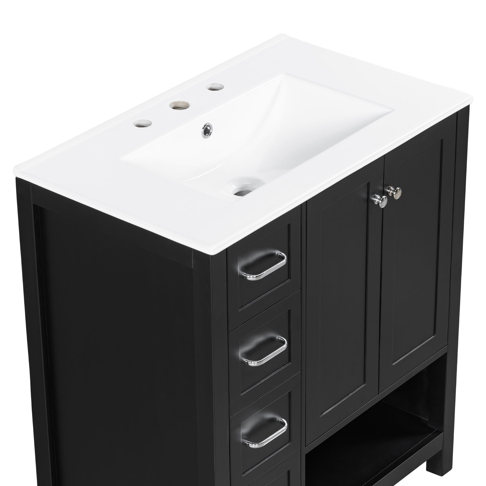 Bathroom Vanity With Sink Top, Bathroom Vanity Cabinet With 2 Doors And 2 Drawers, Open Shelf