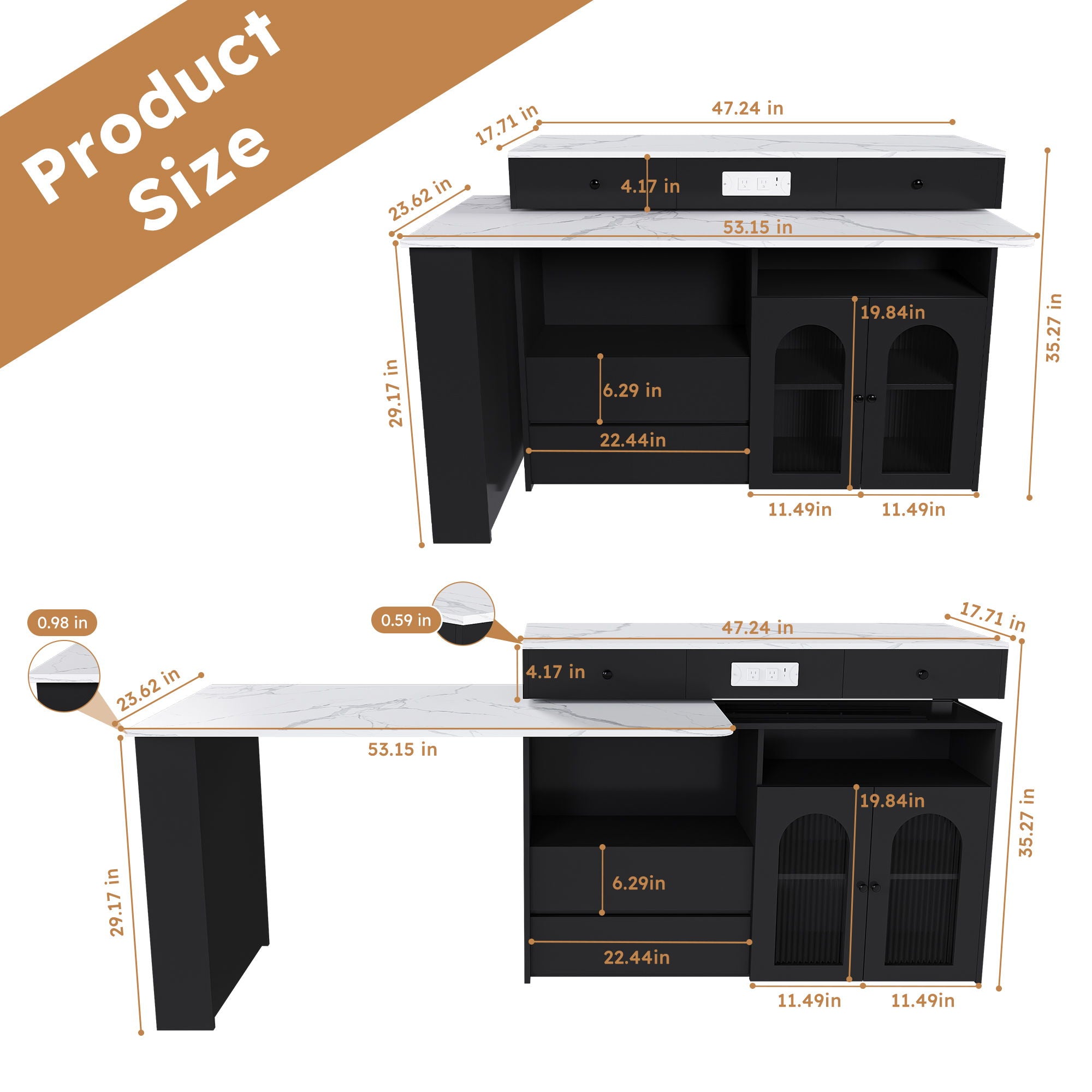 Kitchen Island With Extendable & Rotating Table