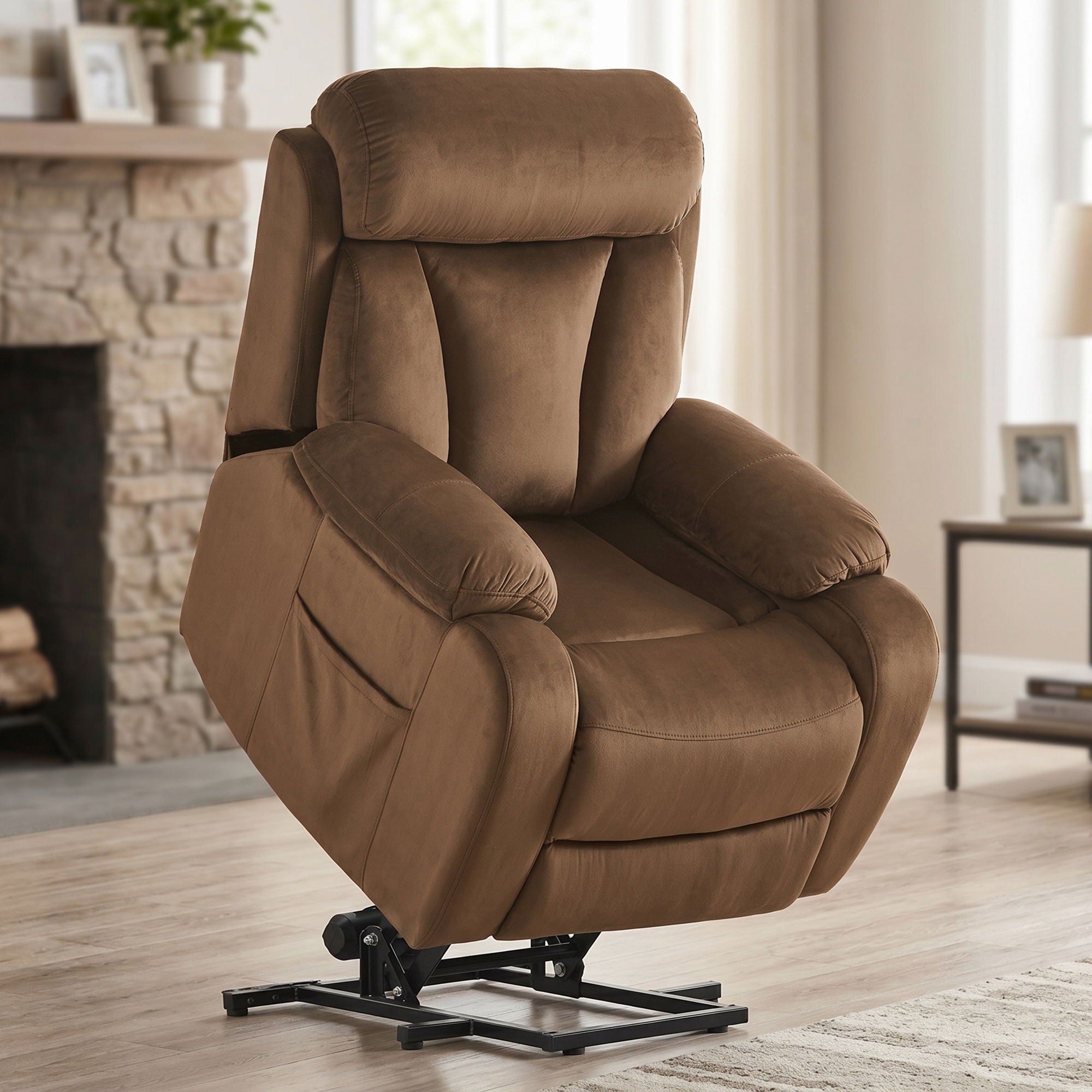 Lift Chair Recliner Power Remote Control Recliner Sofa Relax Soft Chair Anti - Skid Australia Cashmere Fabric Furniture Living Room - Brown