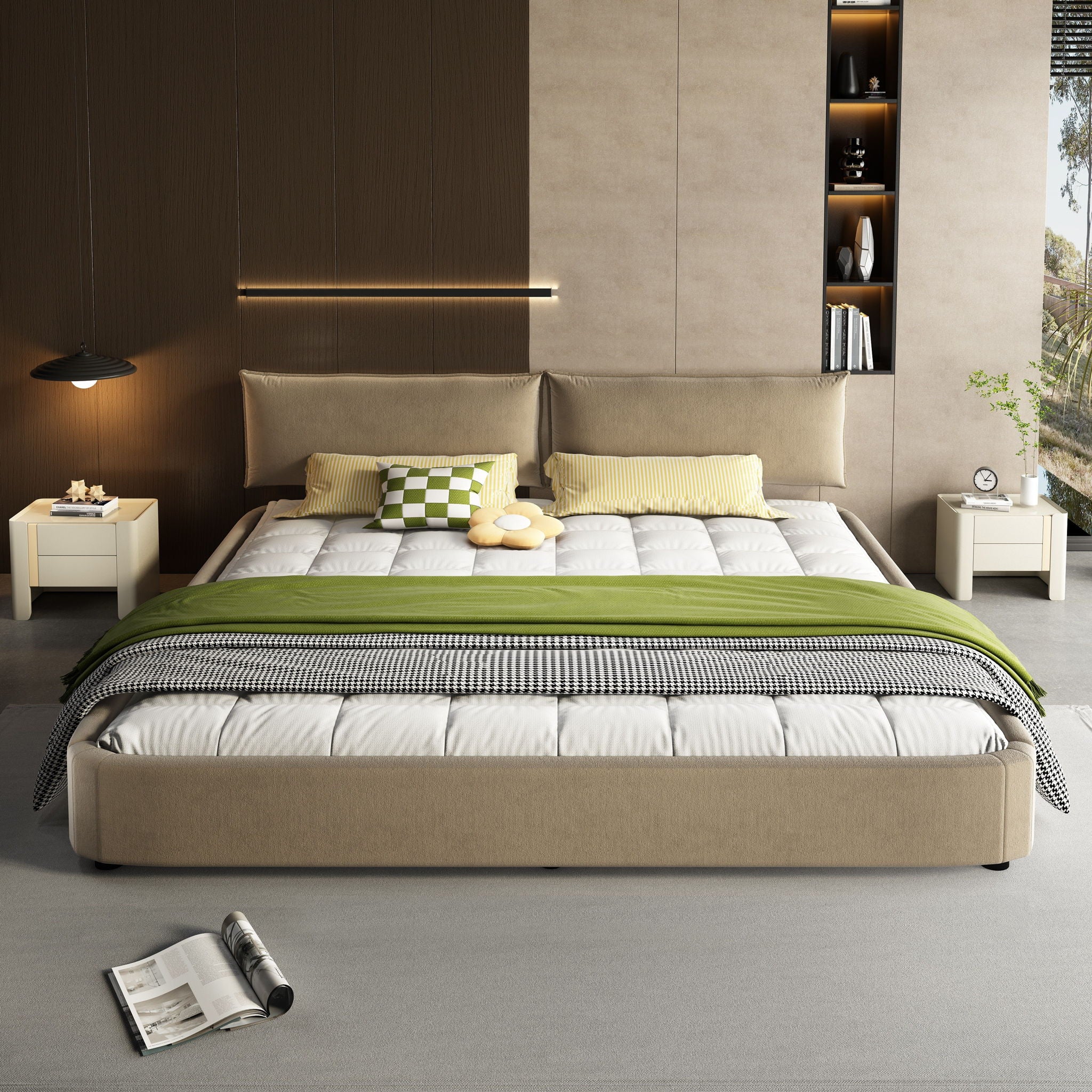 Cloud Bed Frame With Oversized Padded Movable Headboard