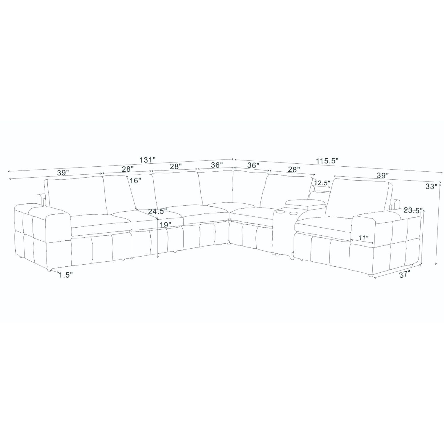 Upholstered Large Arms Sectional With Recliner Seats