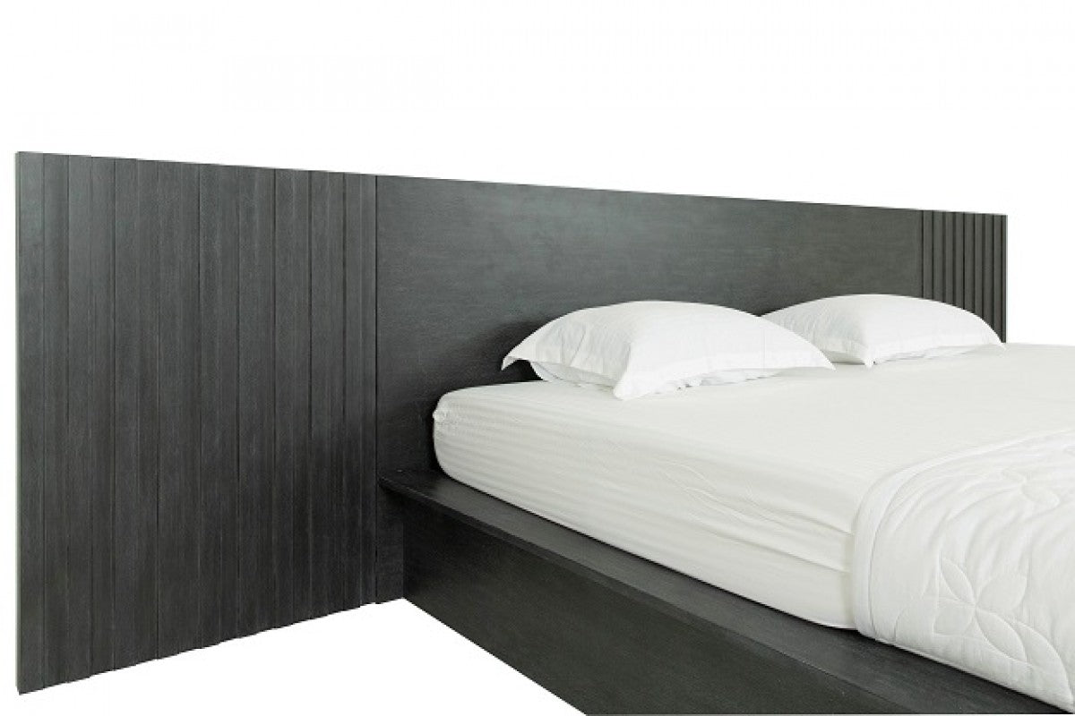 Modrest Manchester- Contemporary Platform Dark Grey Bed with Two Nightstands
