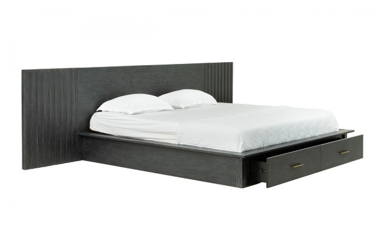 Modrest Manchester- Contemporary Platform Dark Grey Bed with Drawers
