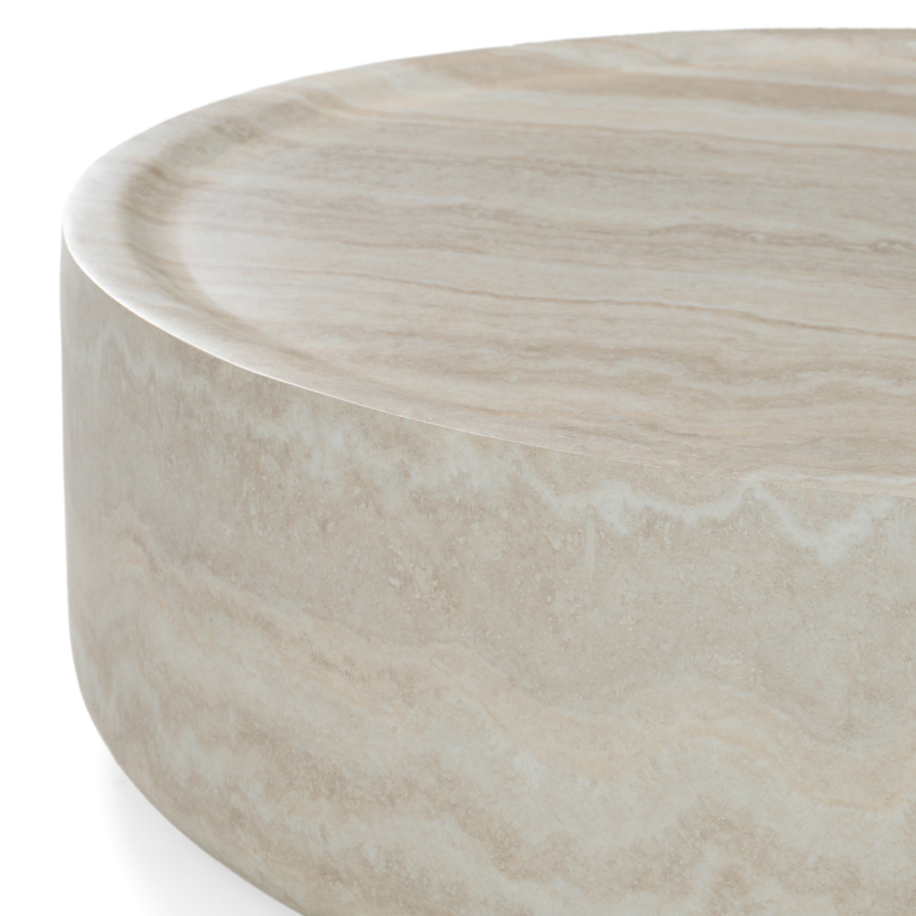 Modrest Benji - Modern Faux Travertine Round Small Coffee Table