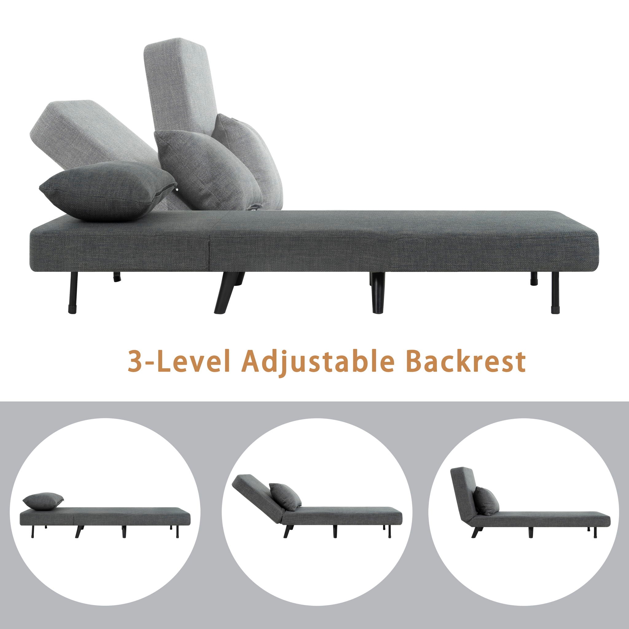 3 In 1 Foldable Chaise Lounge With Adjustable Backrest