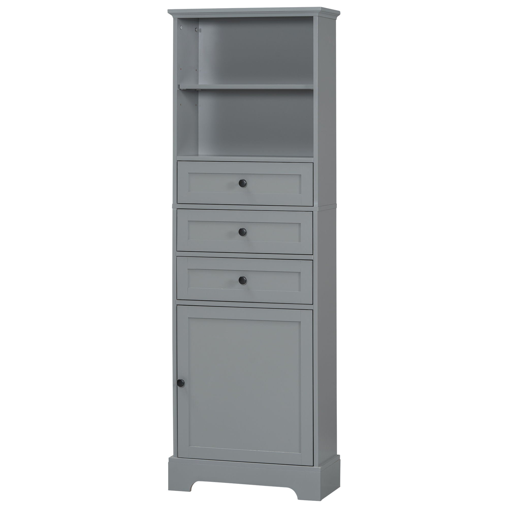 Tall Storage Cabinet With 3 Drawers And Adjustable Shelves For Bathroom