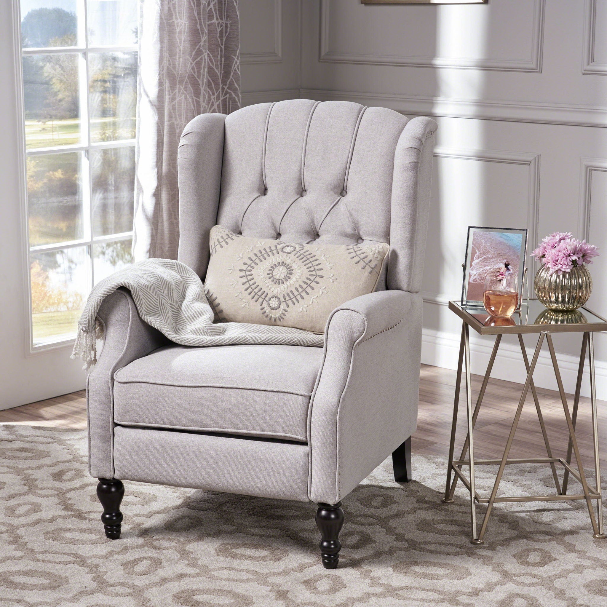 Armchair Recliner With Pushback Mechanism And Wingback Design