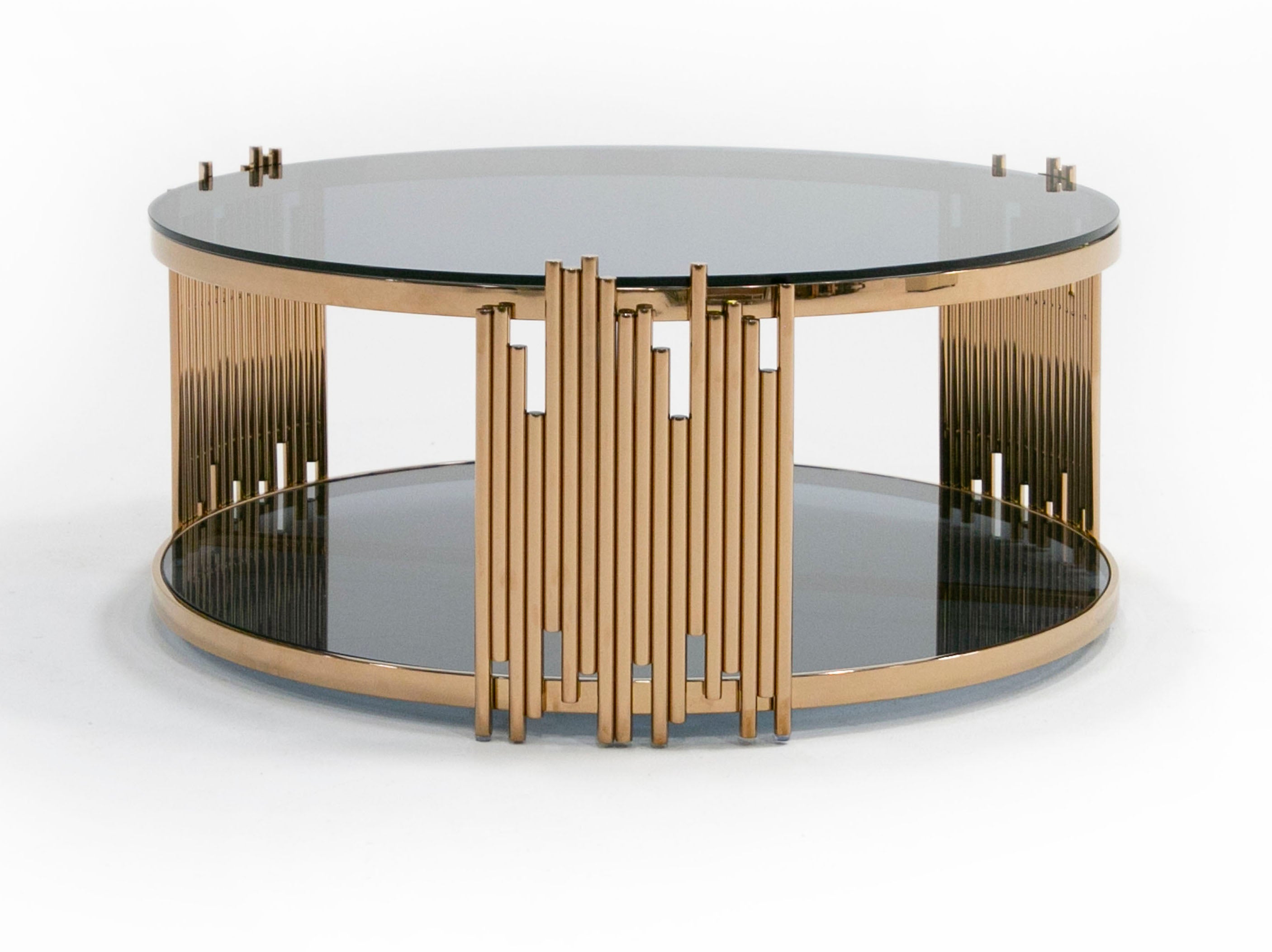 Modrest Bryce Modern Smoked Glass & Rosegold Round Coffee Table