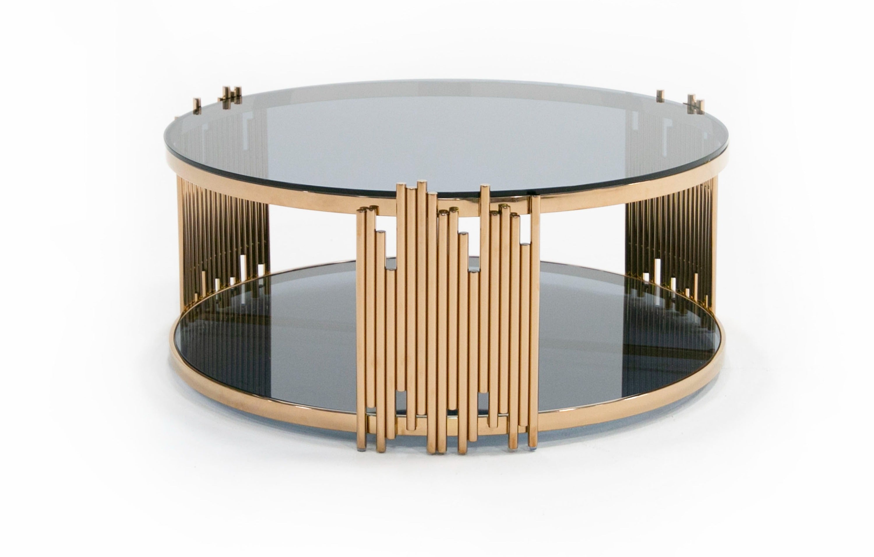 Modrest Bryce Modern Smoked Glass & Rosegold Round Coffee Table