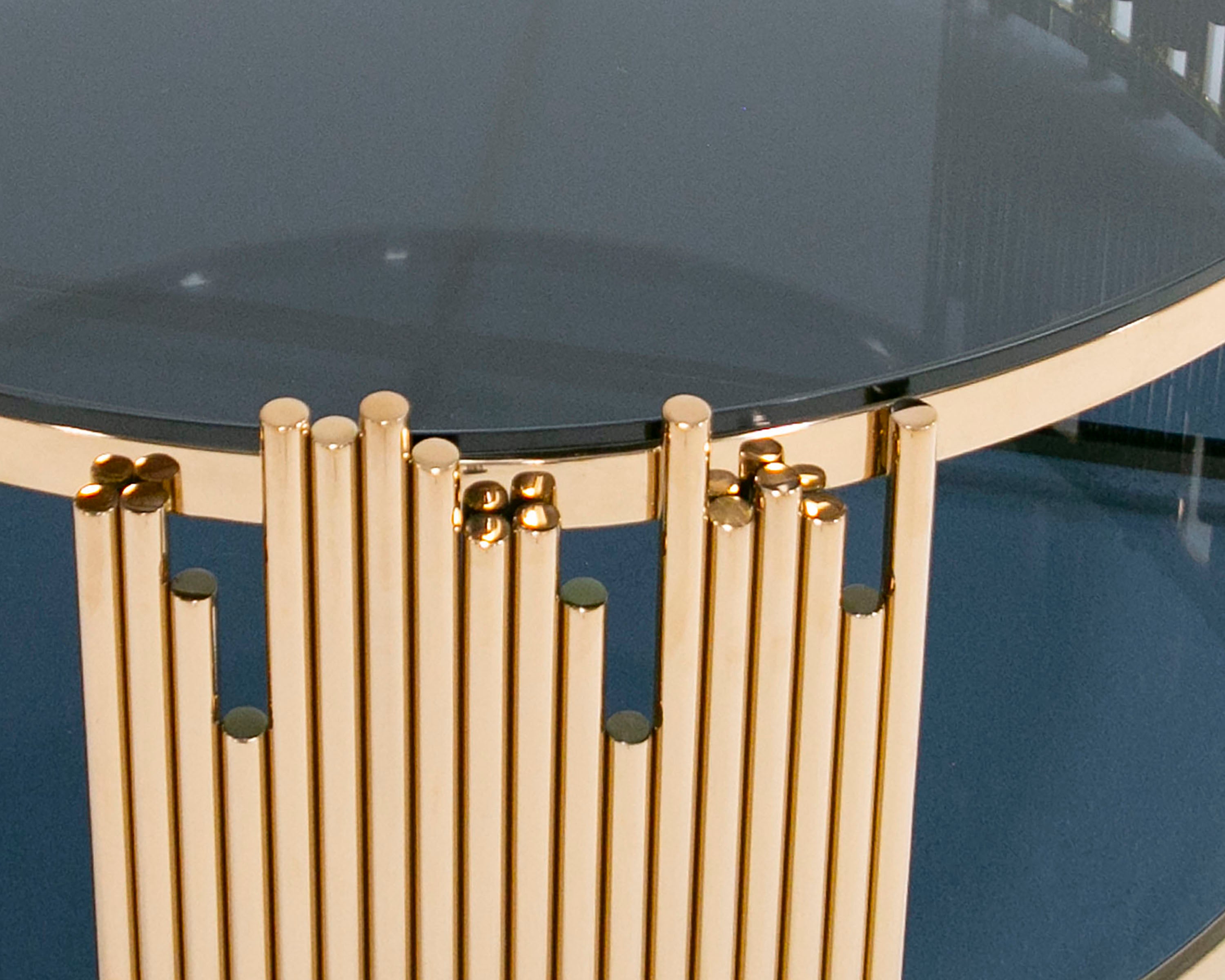 Modrest Bryce Modern Smoked Glass & Rosegold Round Coffee Table