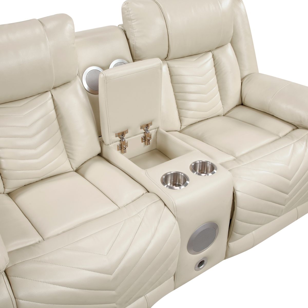 Huron - Power Double Reclining Loveseat With Center Console, Wireless Speakers, LED And Charging Ports