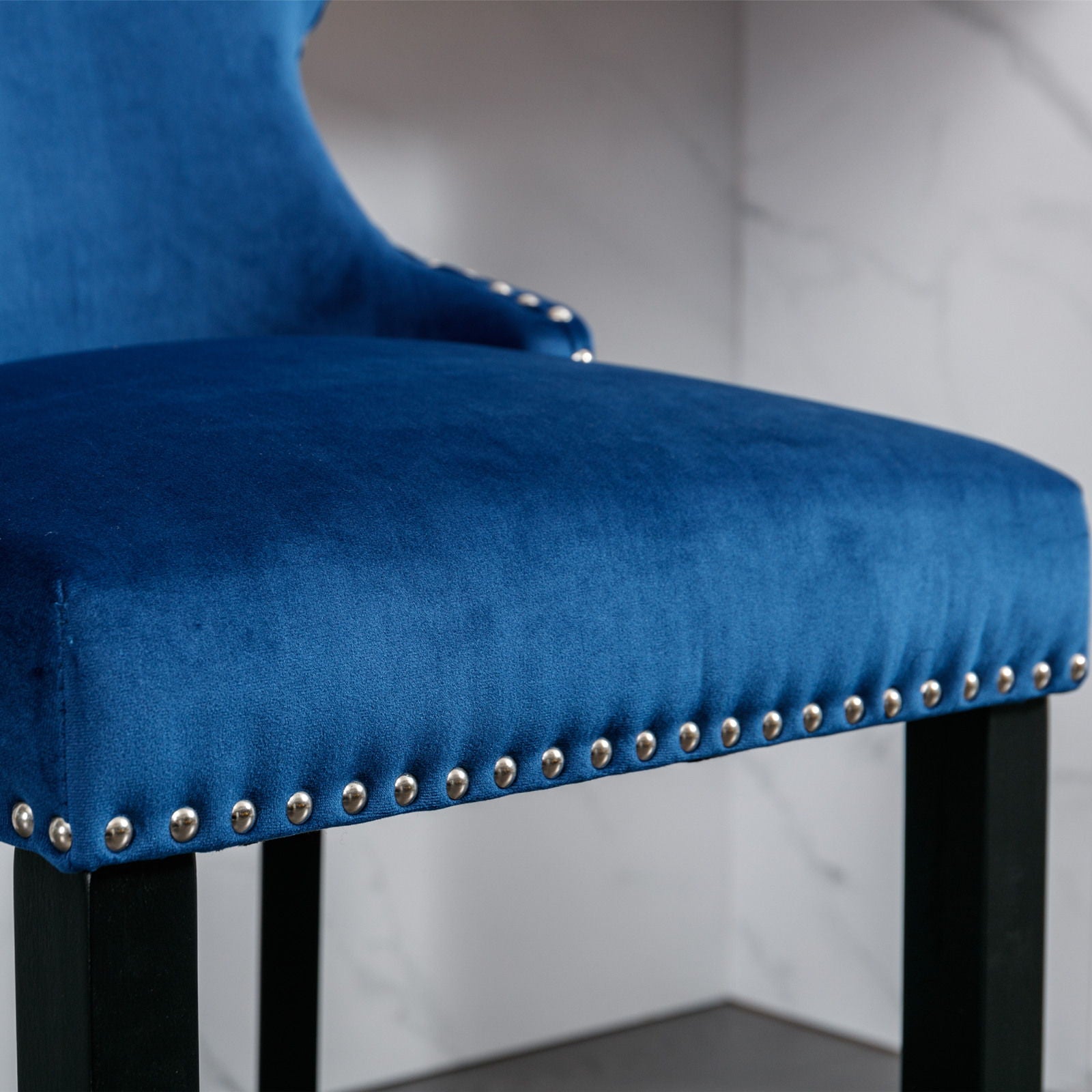 Contemporary Upholstered Wing-Back Barstools With Button Tufted Decoration And Wooden Legs, And Nailhead Trim, Leisure Style Bar Chairs, Bar Stools (Set of 2)