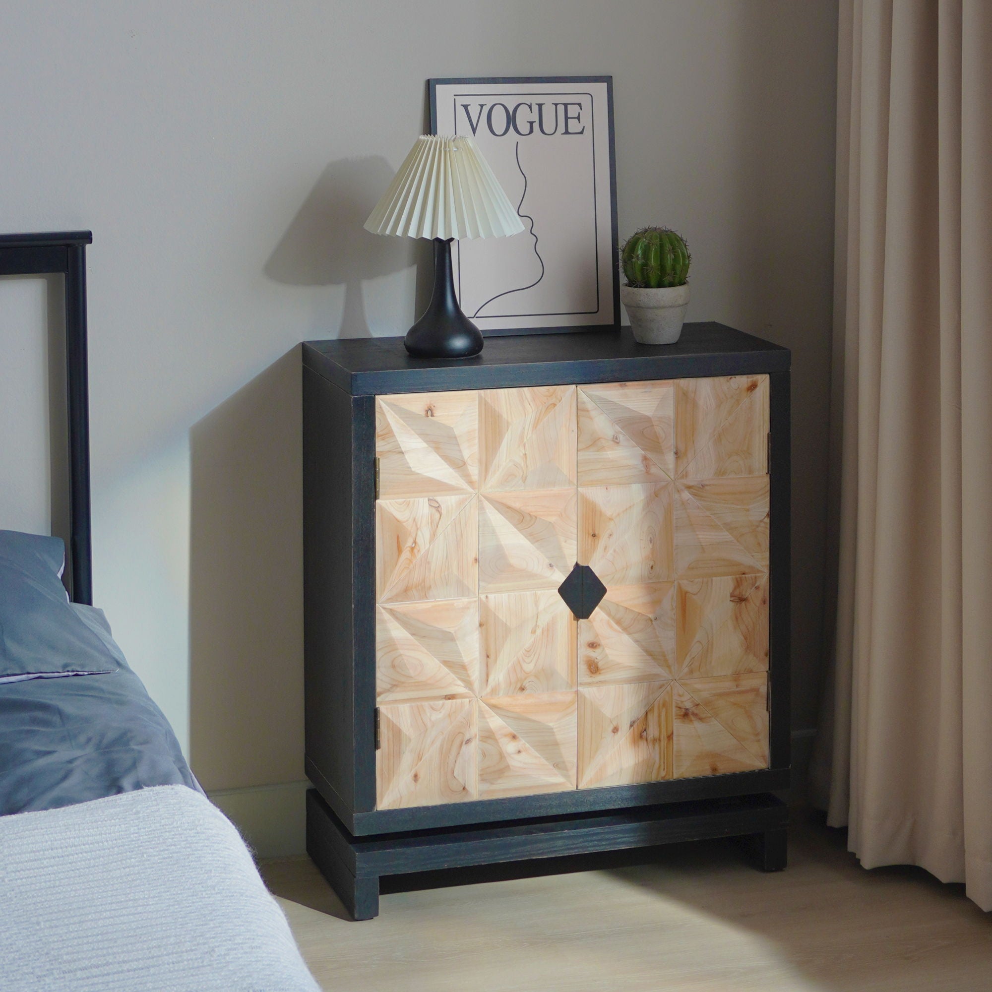 2 Door Accent Storage Cabinet With Diamond Handle - Black / Natural