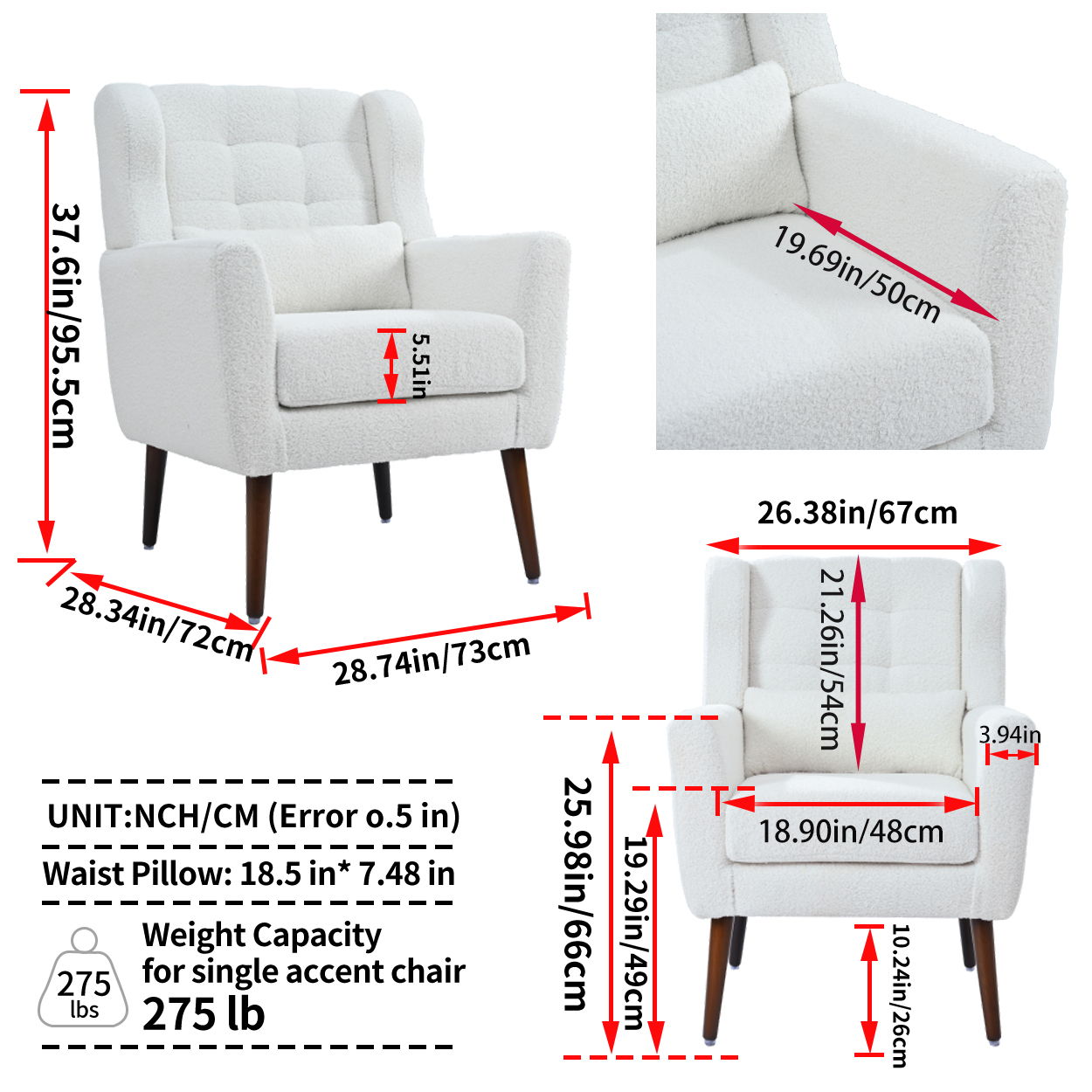 Modern Accent Chair, Arm Chairs For Living Room, Upholstered Mordern Armchair, Comfy Soft Padded Lounge Chair In Small Space, Bedroom, With Pillow, Solid Wood Leg