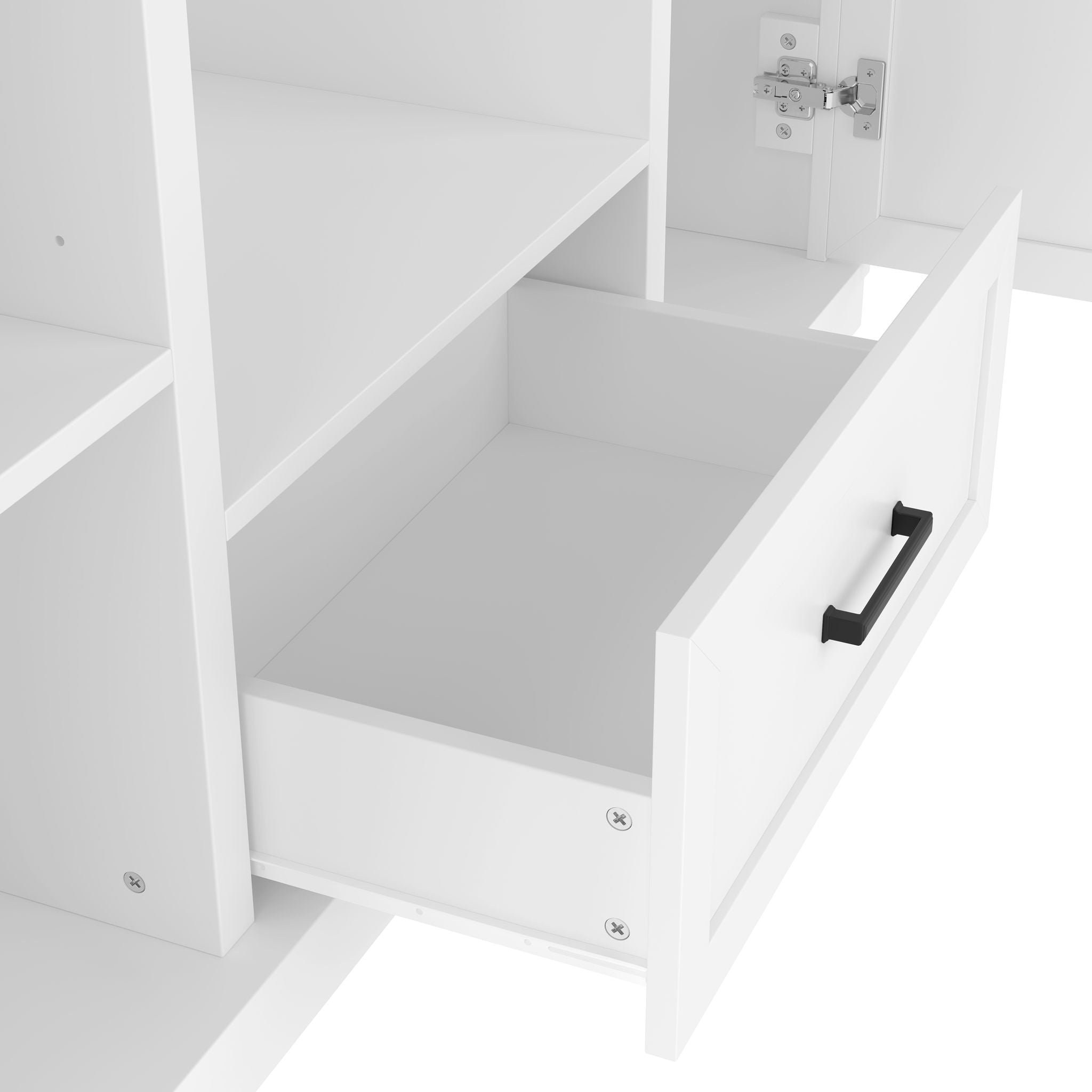 Hall Tree With Bench And 3 Hooks, Modern Entryway Storage Organizer Cabinet With 4 Doors, 1 Drawer And Adjustable Shelves