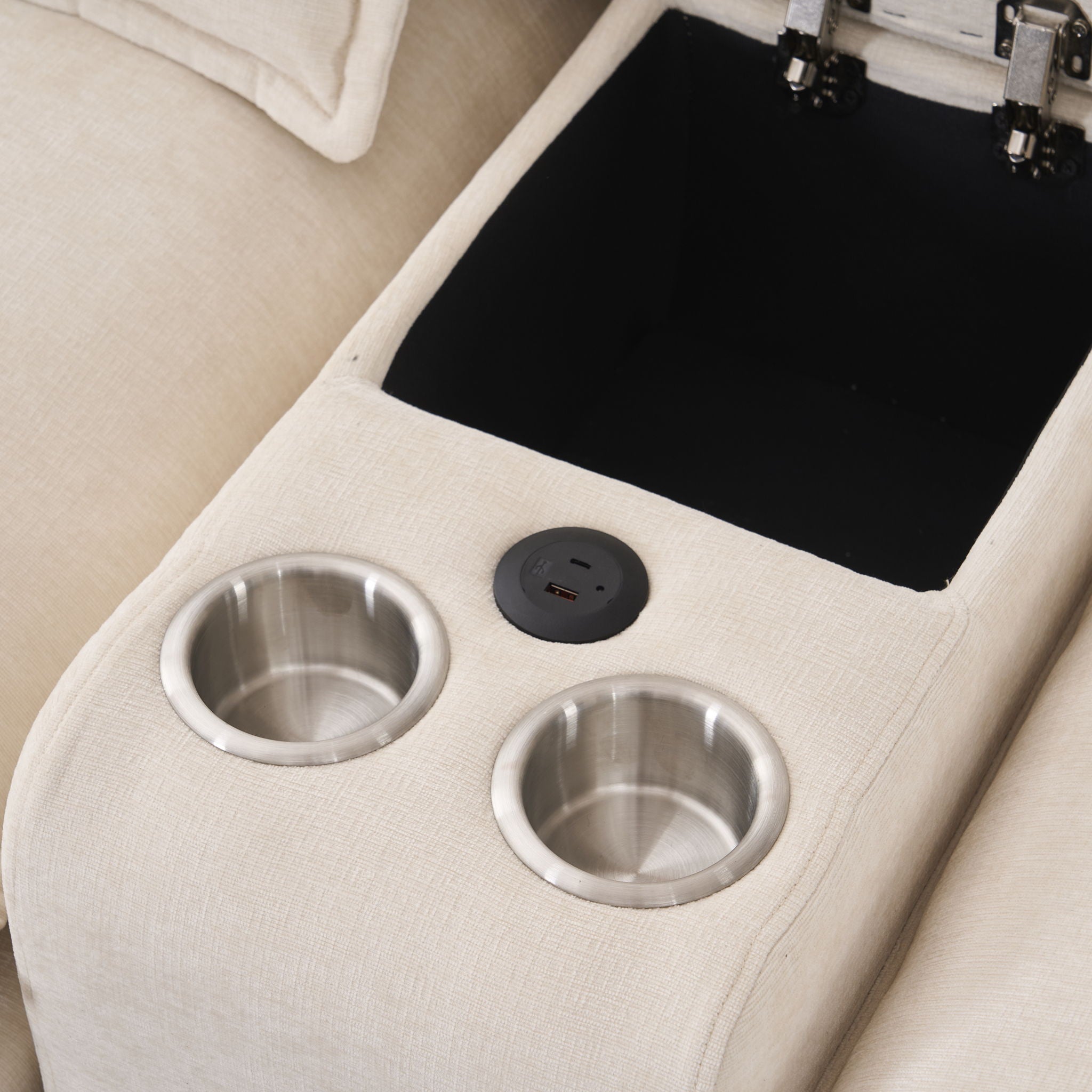 U Shaped Sofa With Console, Cupholders, USB Ports, 6 Seat, Bronzing Suede &