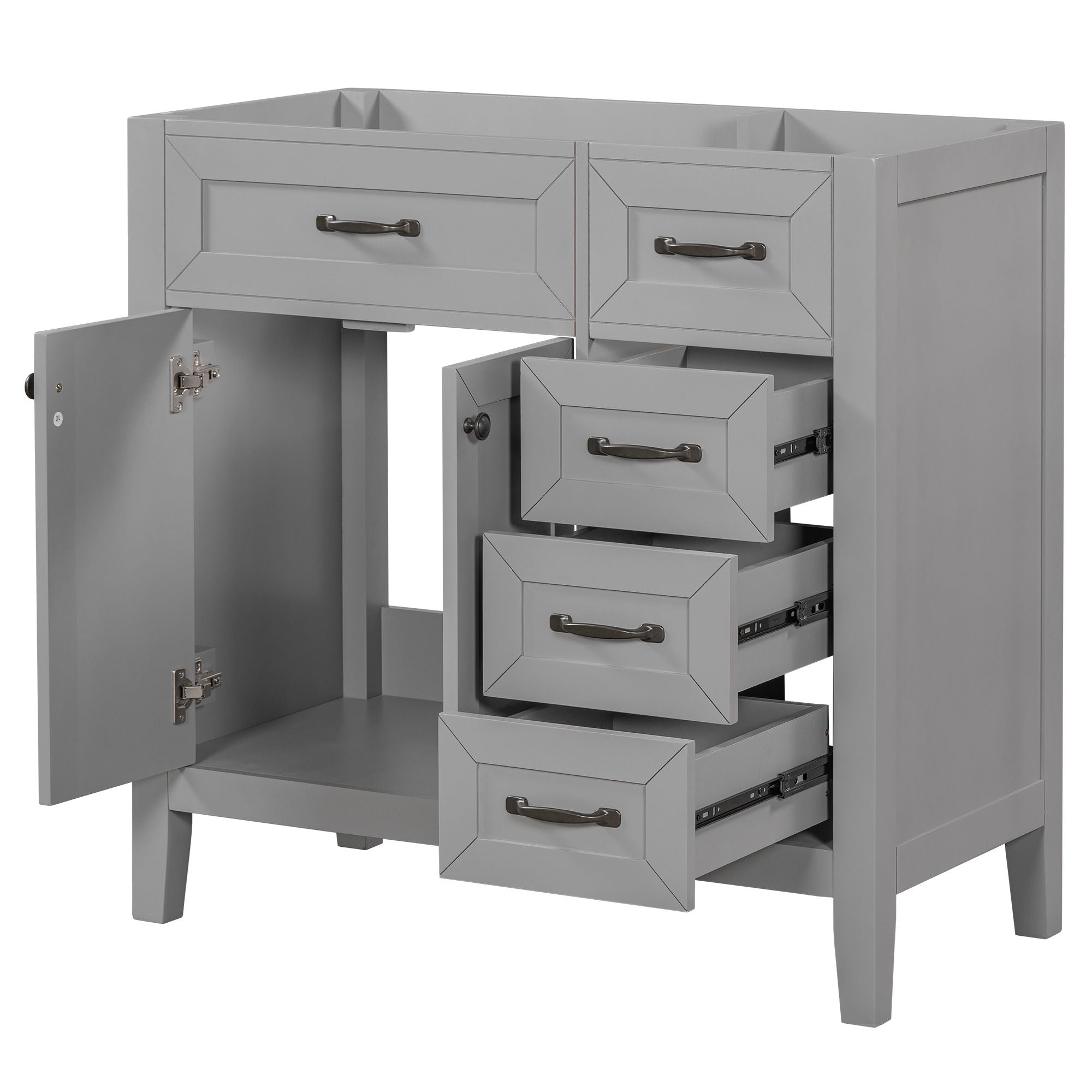 Modern Bathroom Vanity Base Only, 2 Doors And 3 Drawers