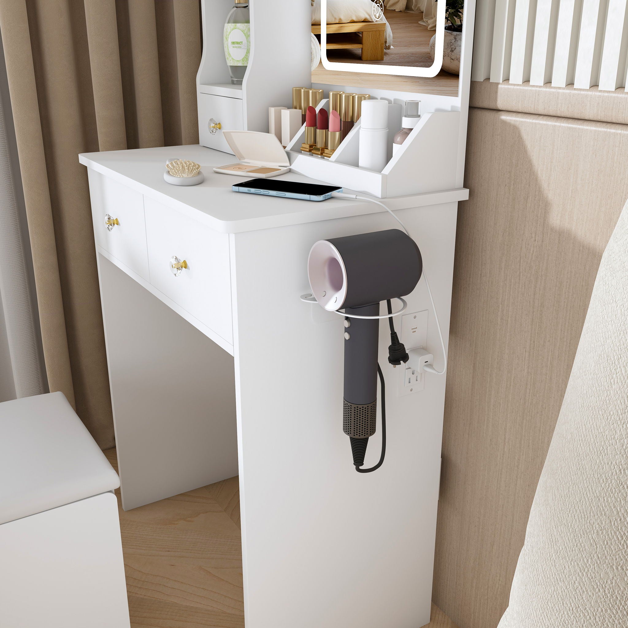 Modern Small Vanity Desk With 3 LED Lighting Modes, 3 Drawers