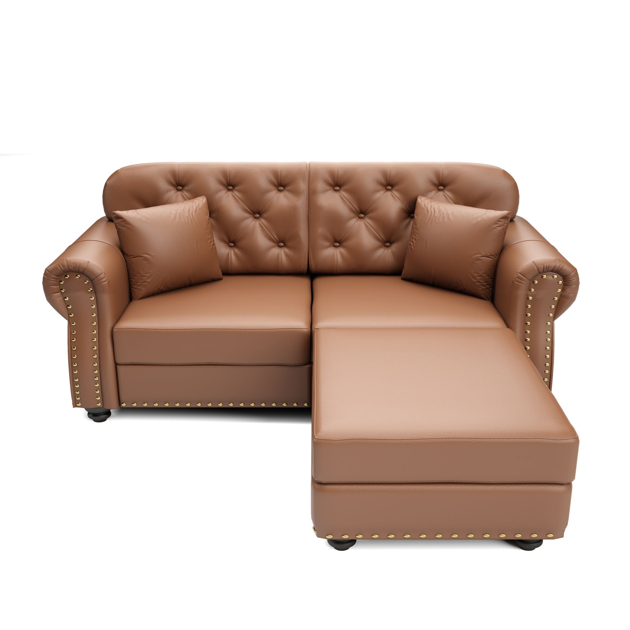 Upholstered Sofa With Nailhead Trim, Rolled Armrests With Ottoman