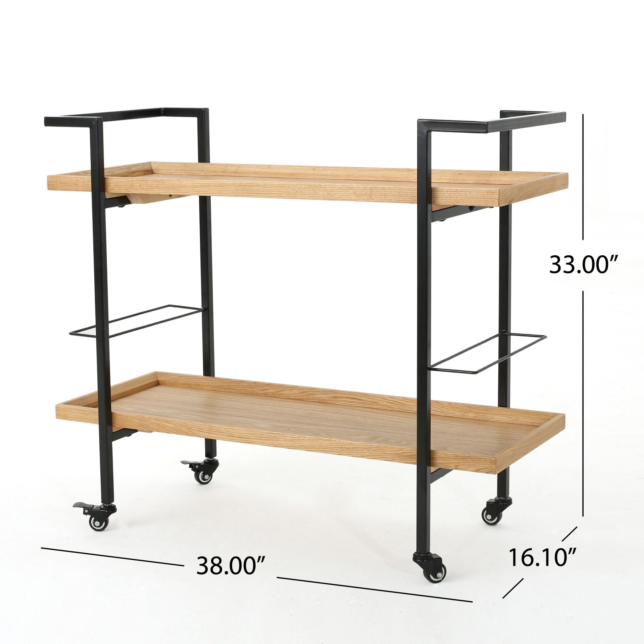 Modern Industrial Bar Cart With Shelving And Casters