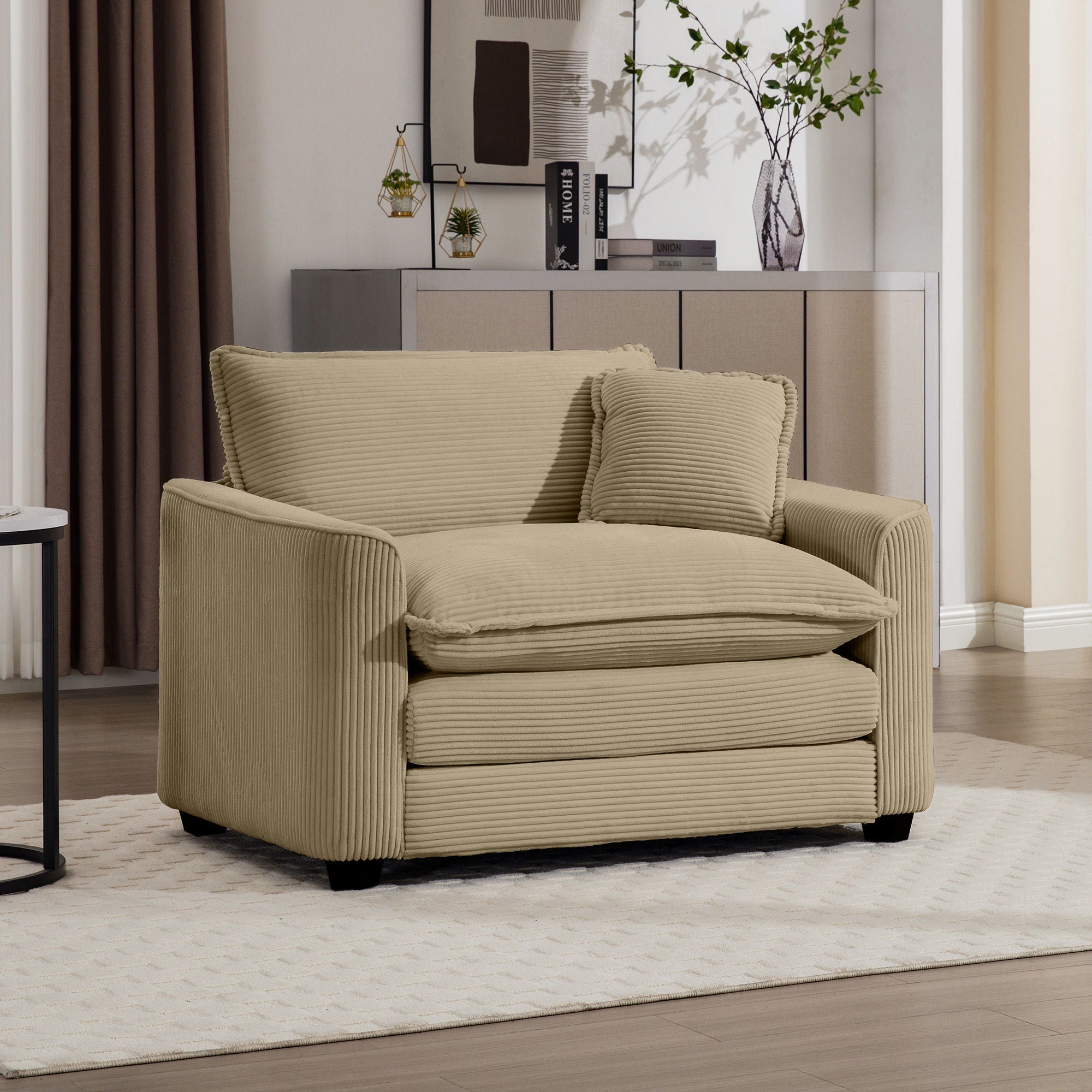 Modern Classic Fabric Single Chair Deep Seat Sofa With Pillow
