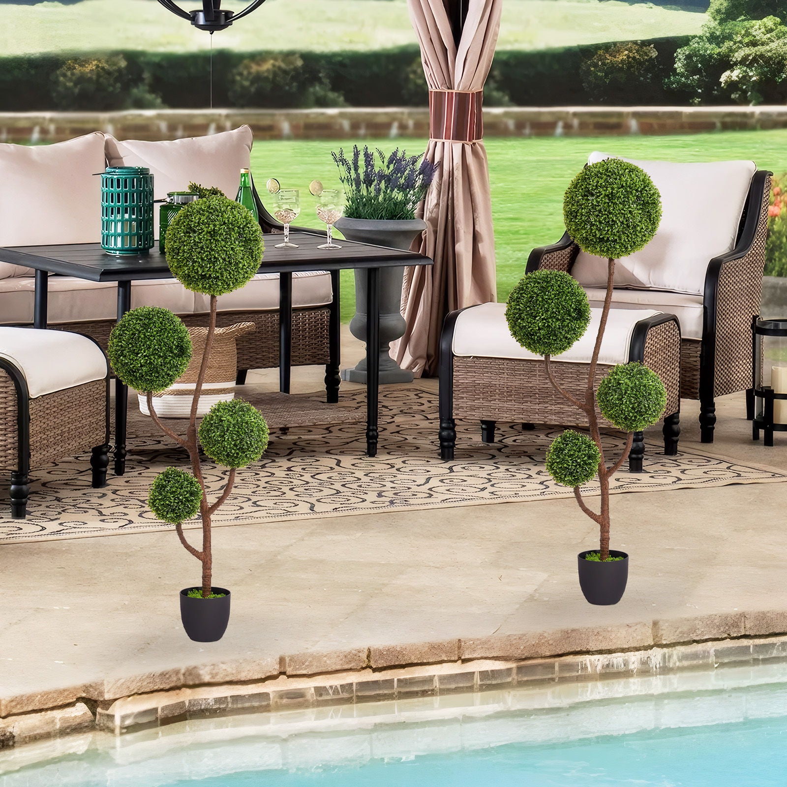 Artificial Boxwood Topiary Tree Triple Ball Shaped Faux Plant 150 Cm - Green