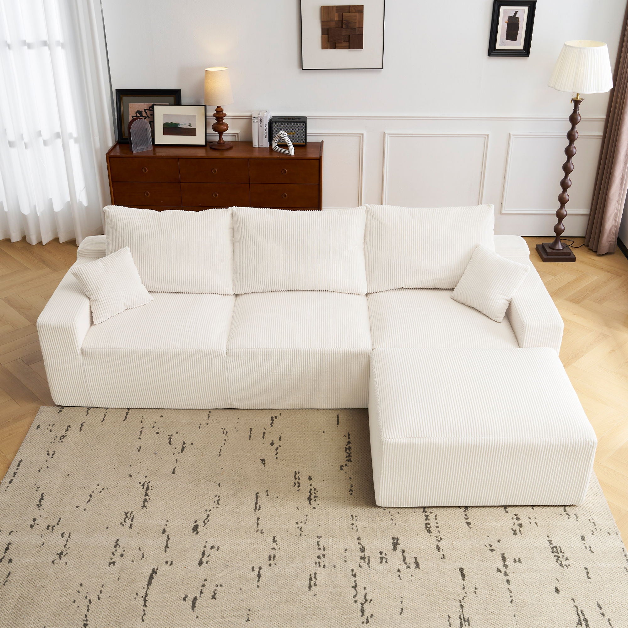 L Shaped Sectional Sofa, Full Compression 3 Seater Cloud Couch With Chaise