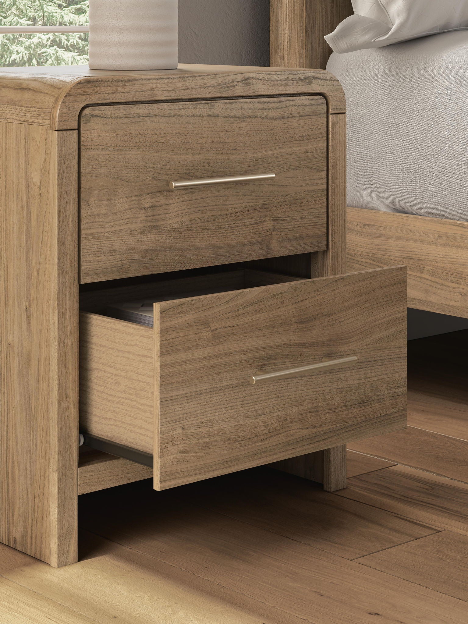 Gramburg - Two Drawer Night Stand - Warm Natural Brown
