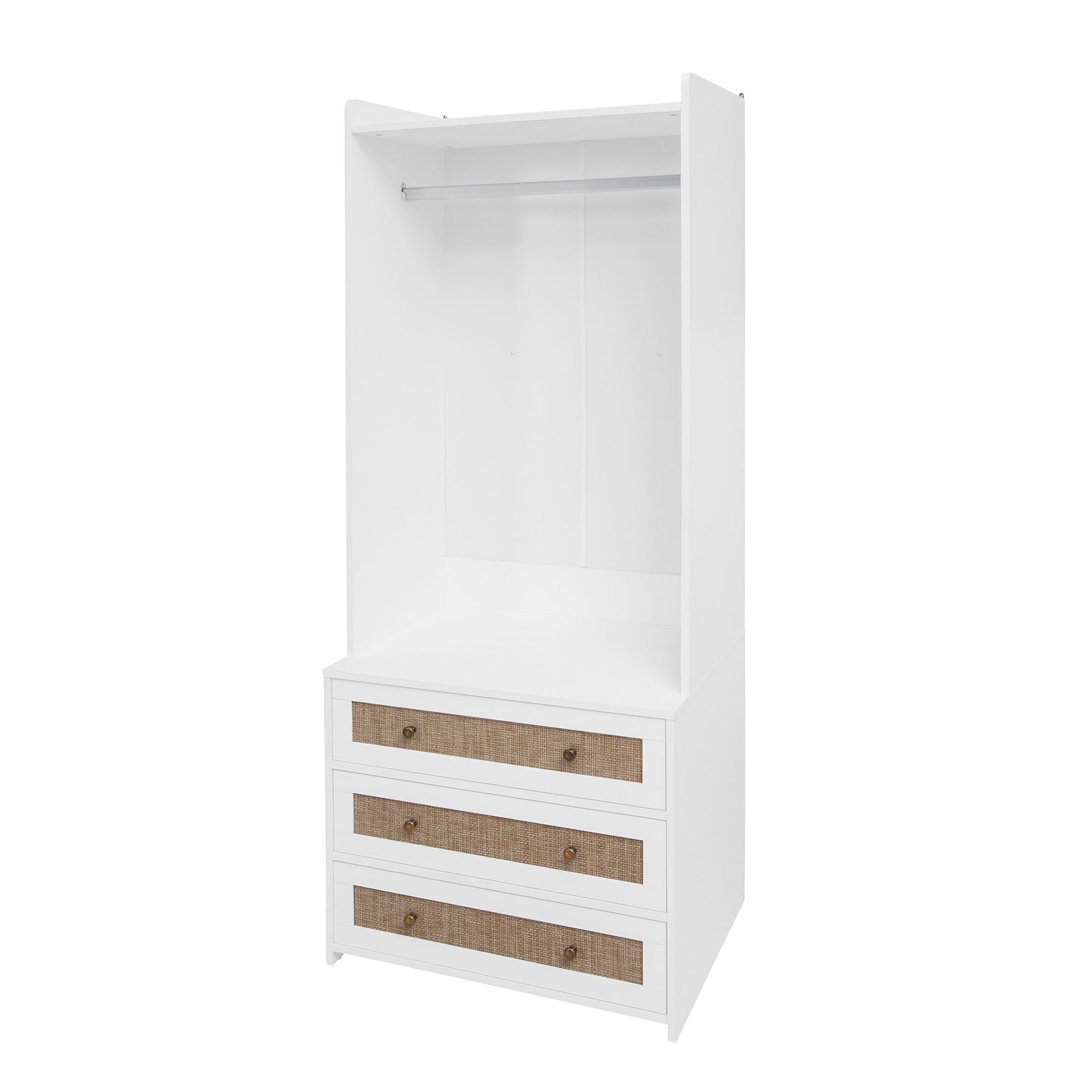 Wardrobe With 3 Drawers High Wardrobe Armoire With Rattan For Living Room Organizer - White