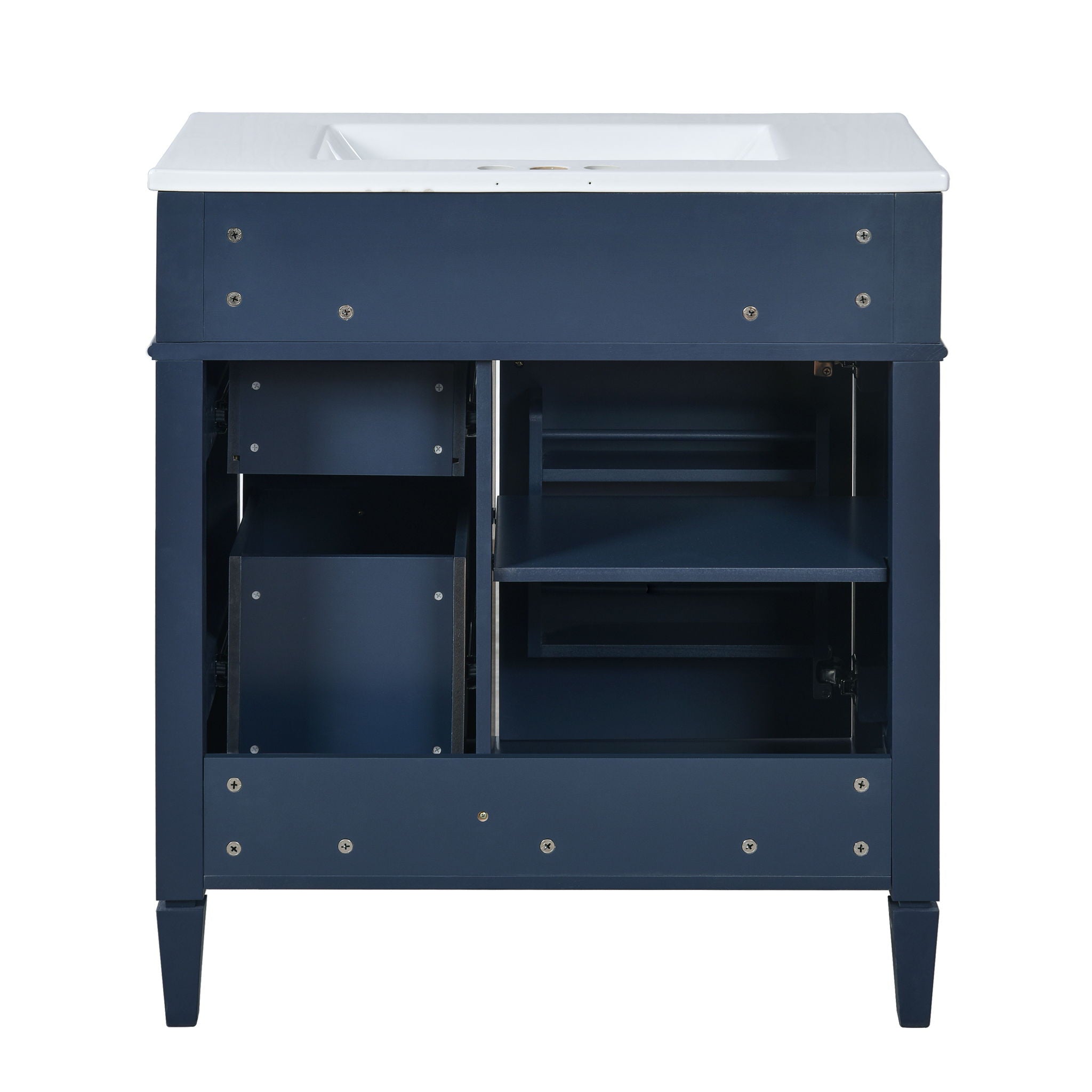 Bathroom Vanity With Top Sink, 2 Doors And 3 Drawers, Freestanding Set With Mirror Cabinet