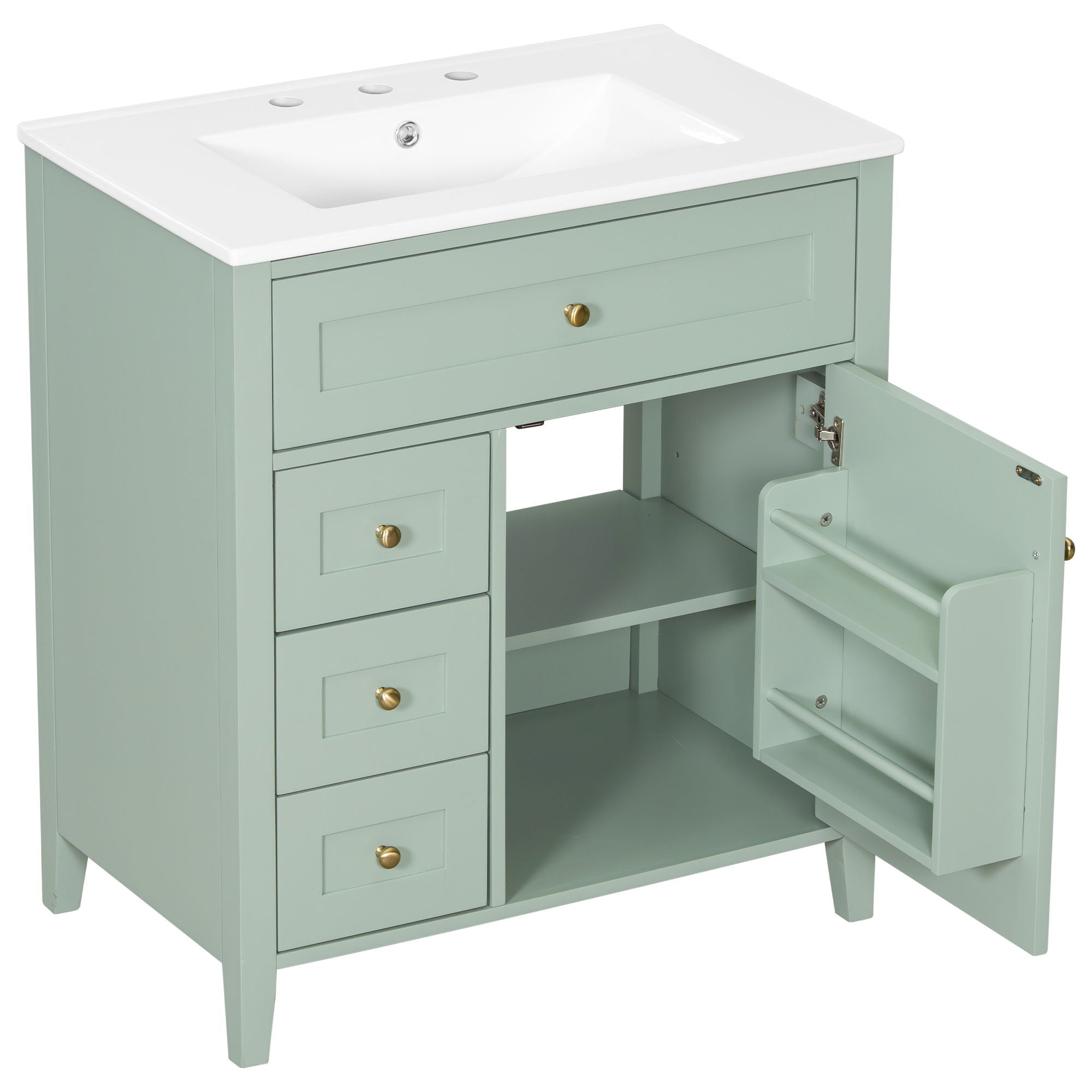 Modern Bathroom Vanity With Sink, 3 Drawers And Adjustable Shelf