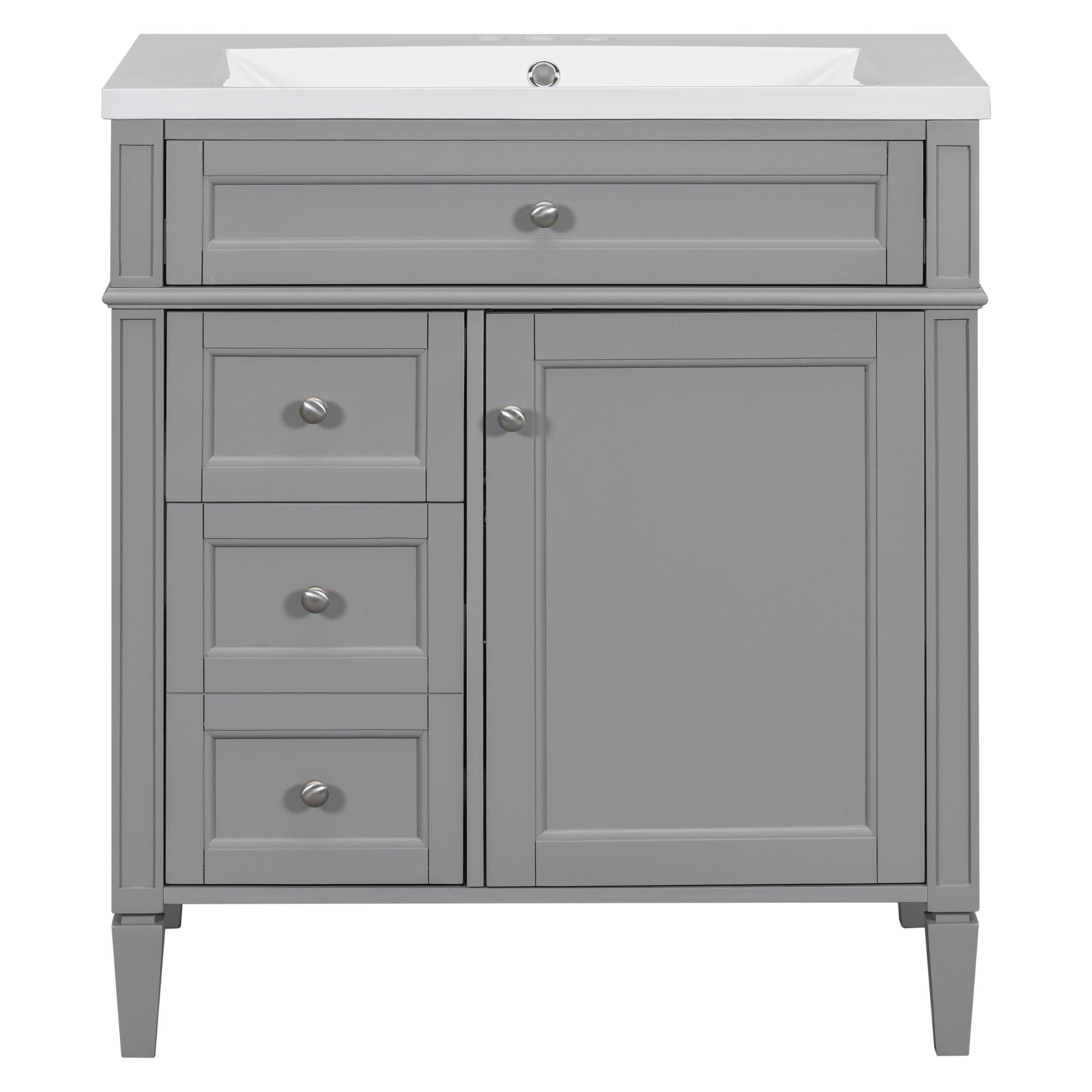 Bathroom Vanity With Top Sink, 2 Drawers And Tip Out Drawer, Rectangular Design