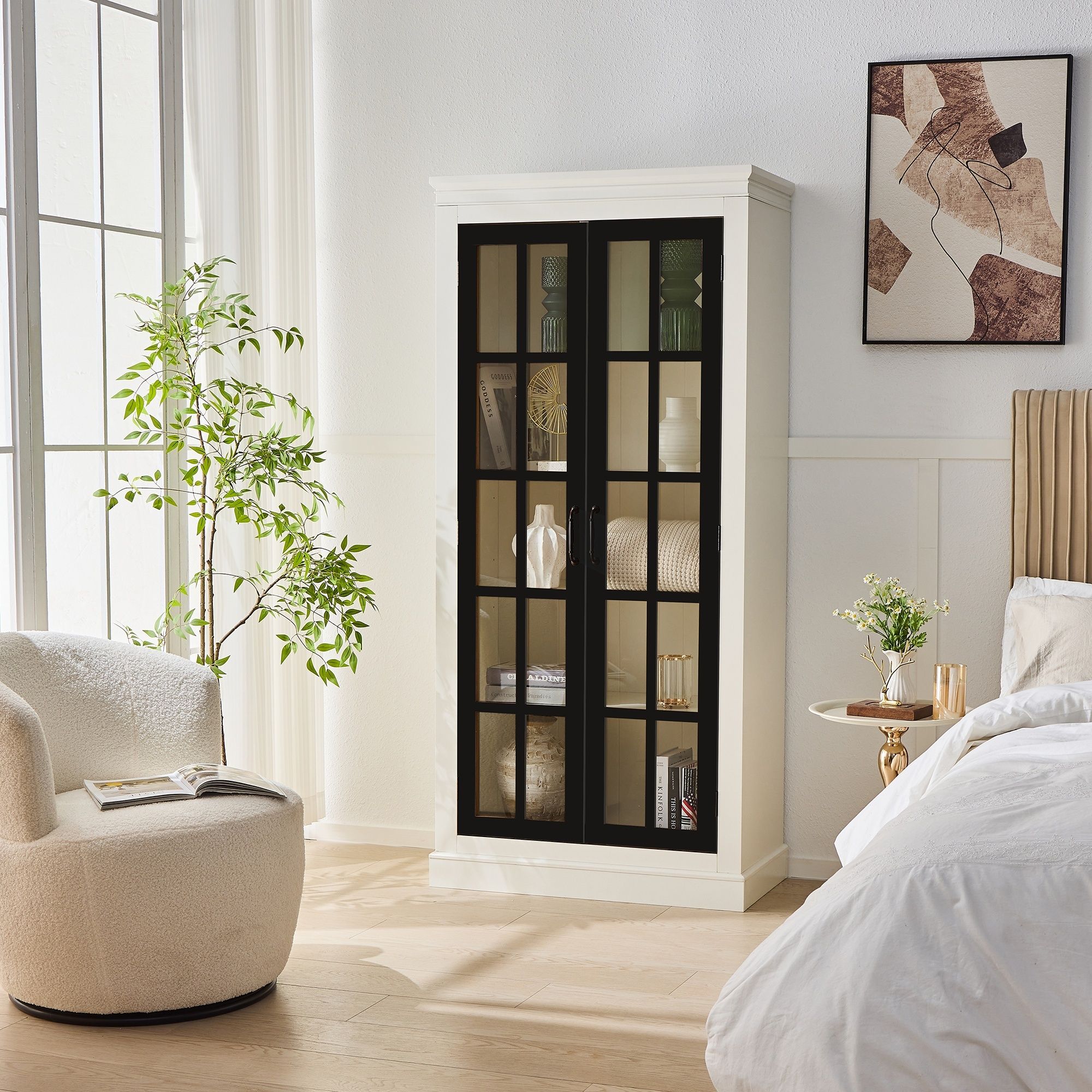 Rustic Style Display Cabinet With Glass Doors For Collectibles