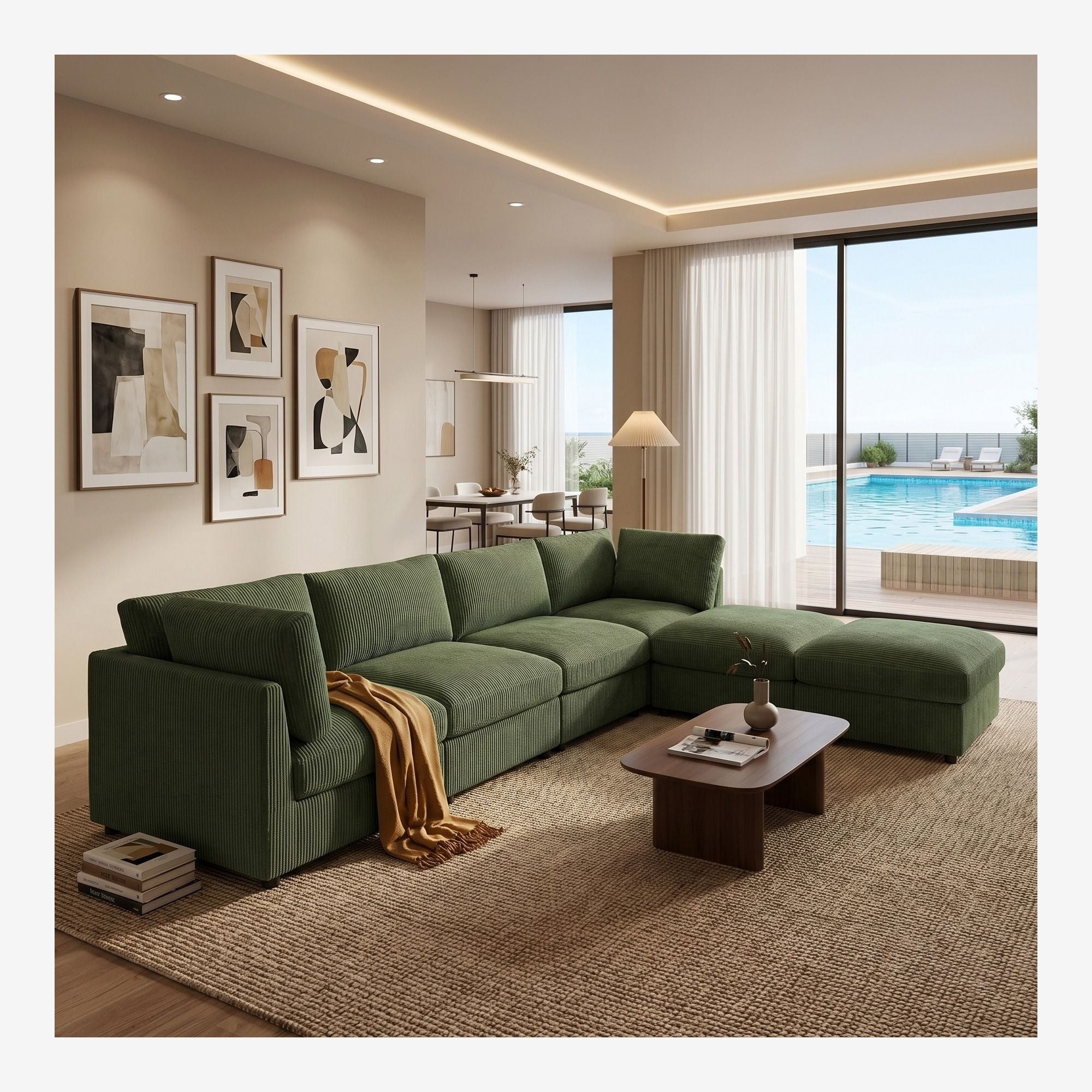 Reversible Modular Sectional With Custom Configuration And Premium Upholstery - Dark Green