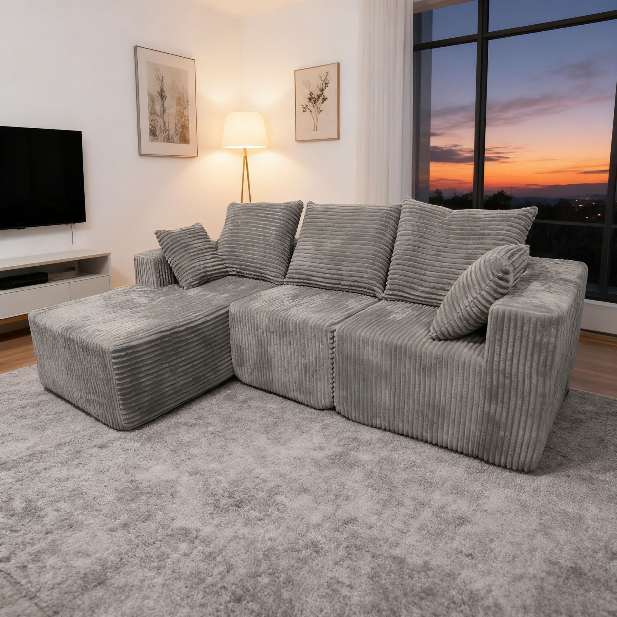 Corner Combination Sofa Sectional Couch With Soft Fabric