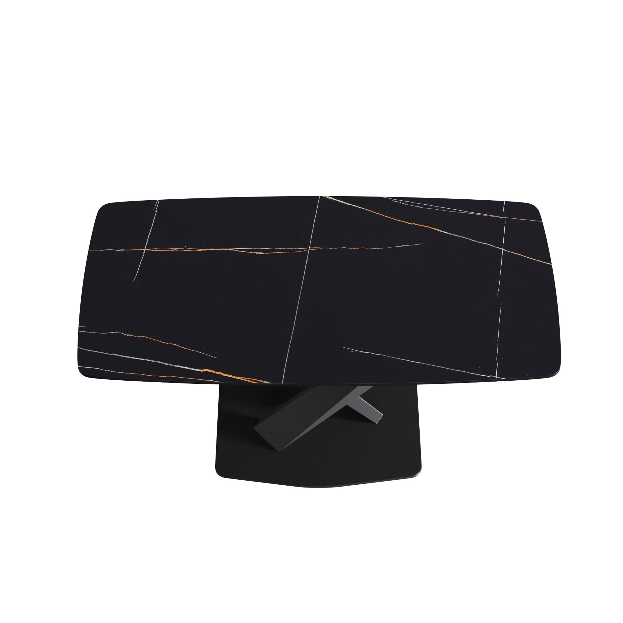 63" Artificial Stone Black Curved Black Metal Leg Dining Table - Black