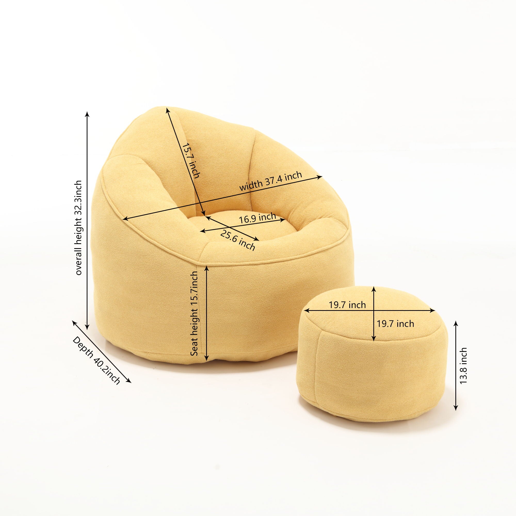 Bedding Bean Bag Sofa Chair High Pressure Foam With Footrest