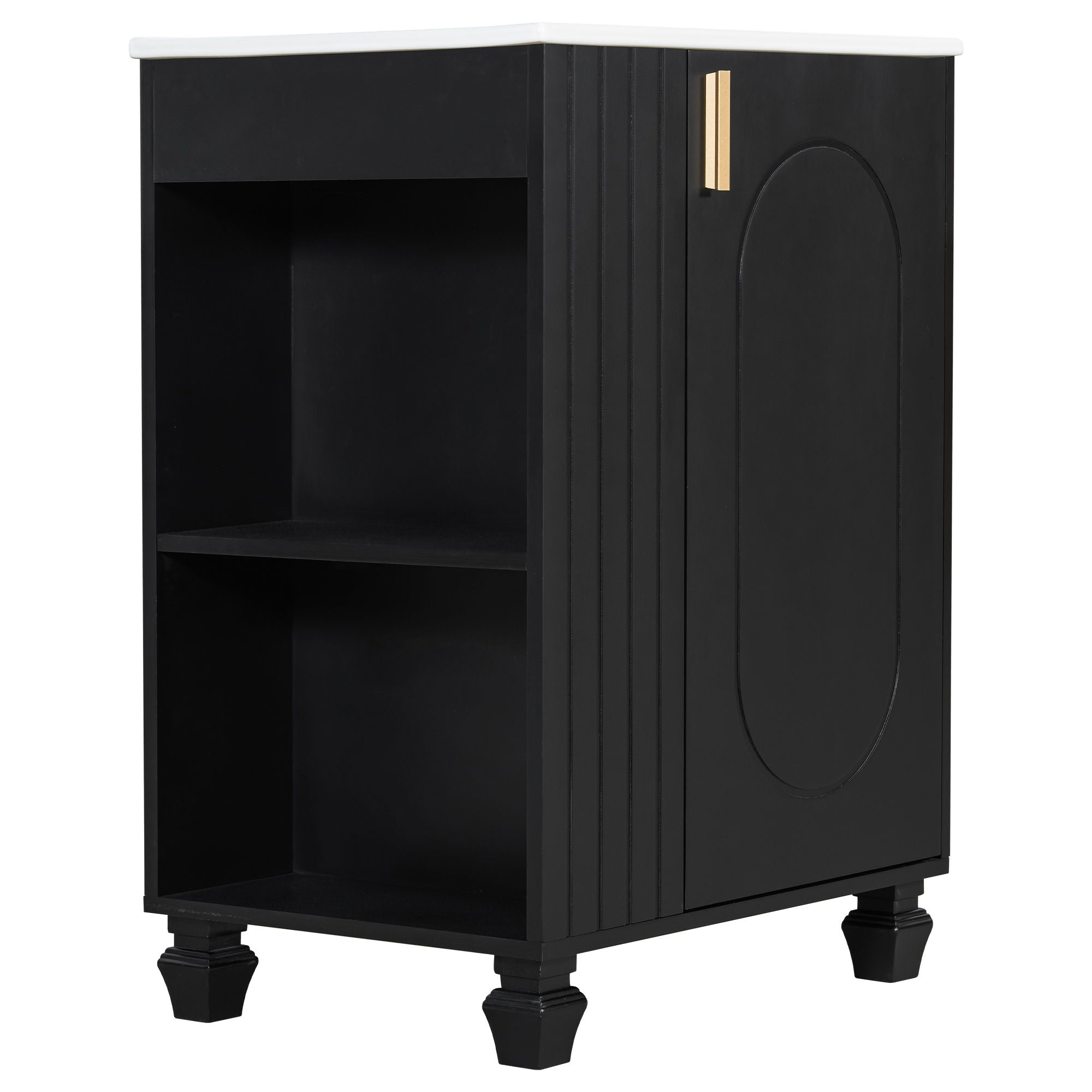 Classic Retro Bathroom Vanity With Sink, Door Shelf, Side Open Storage Frame