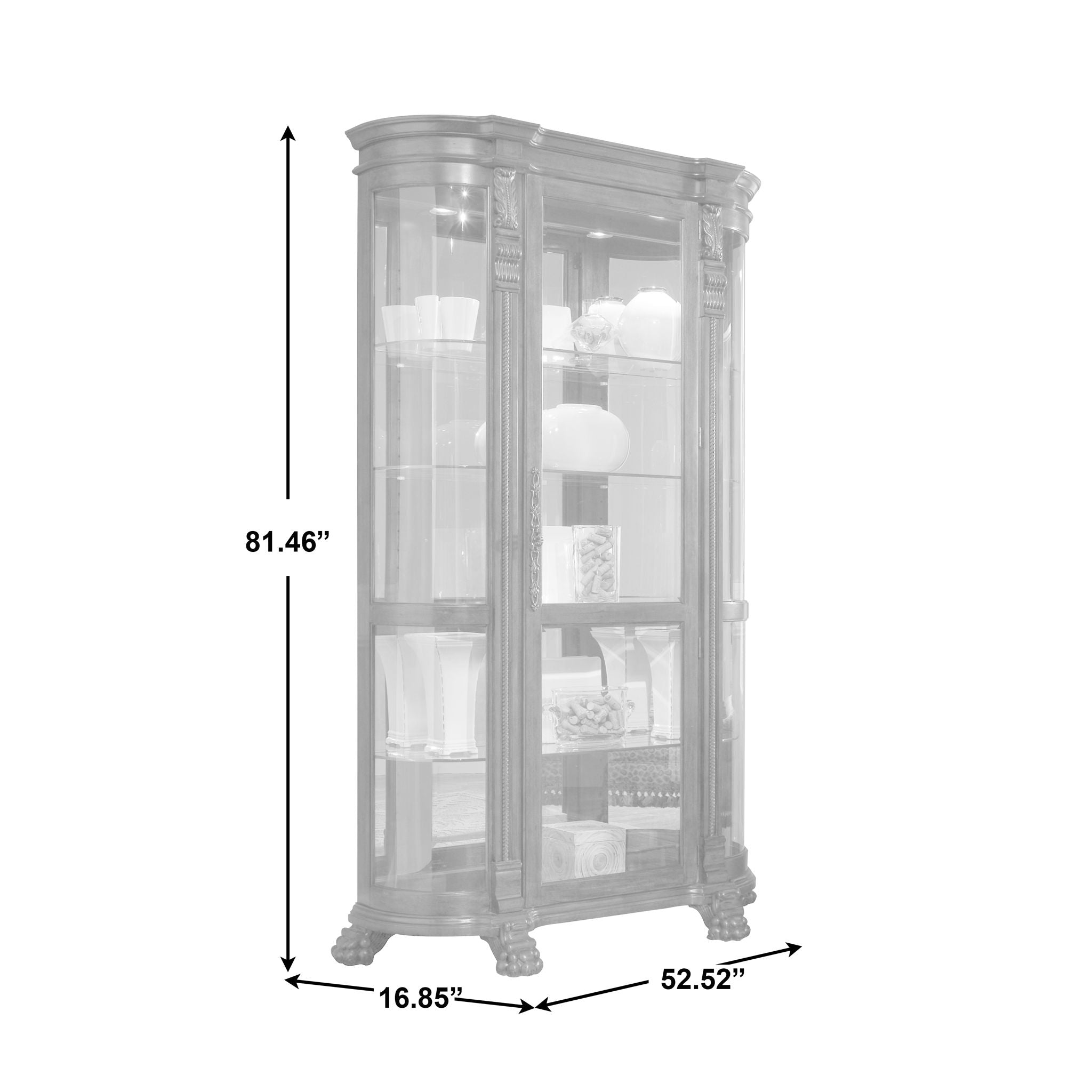 PFC Curios - Lighted Curved Front 4 Shelf Curio Cabinet - Maple Brown