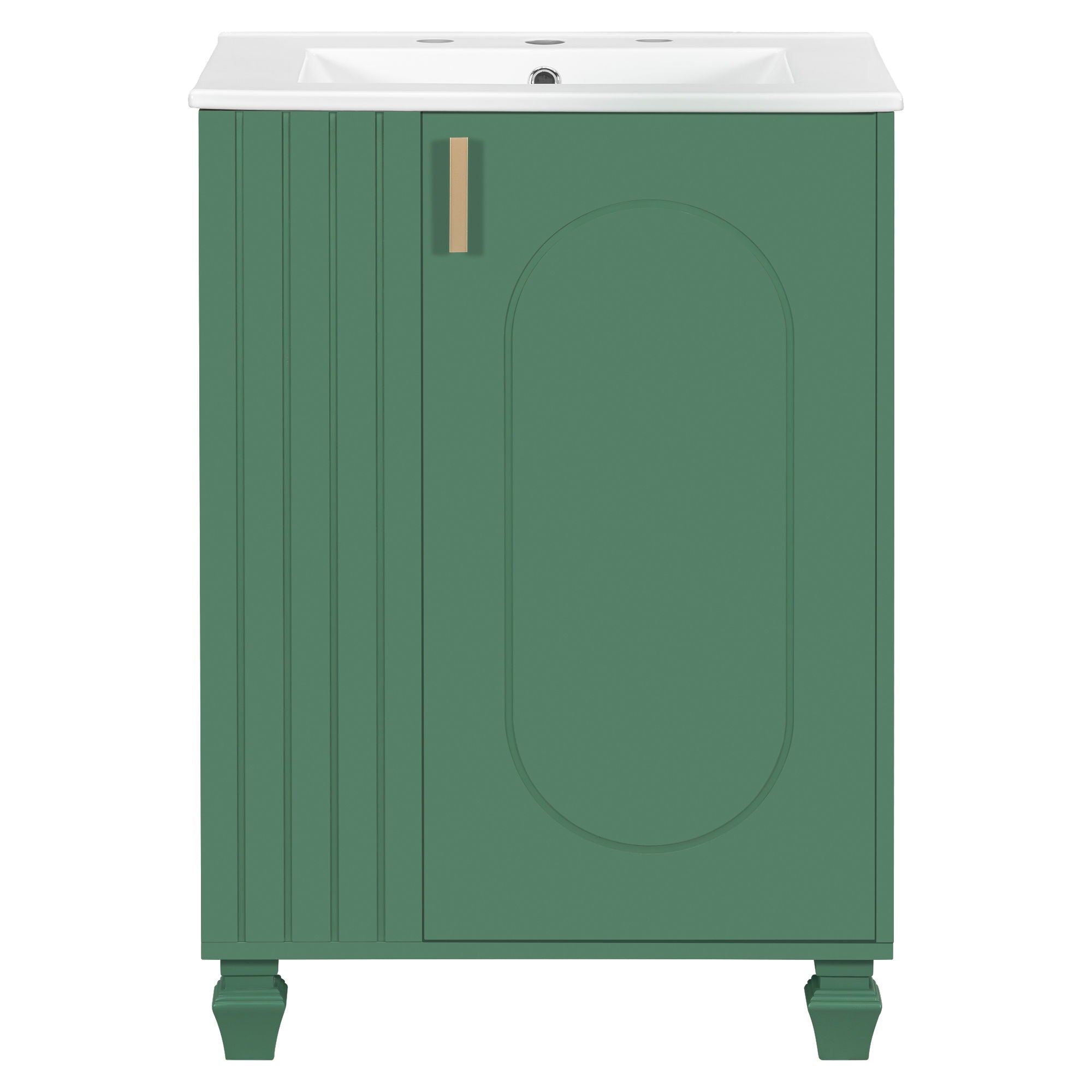 Classic Retro Bathroom Vanity With Sink, Door Shelf, Side Open Storage Frame