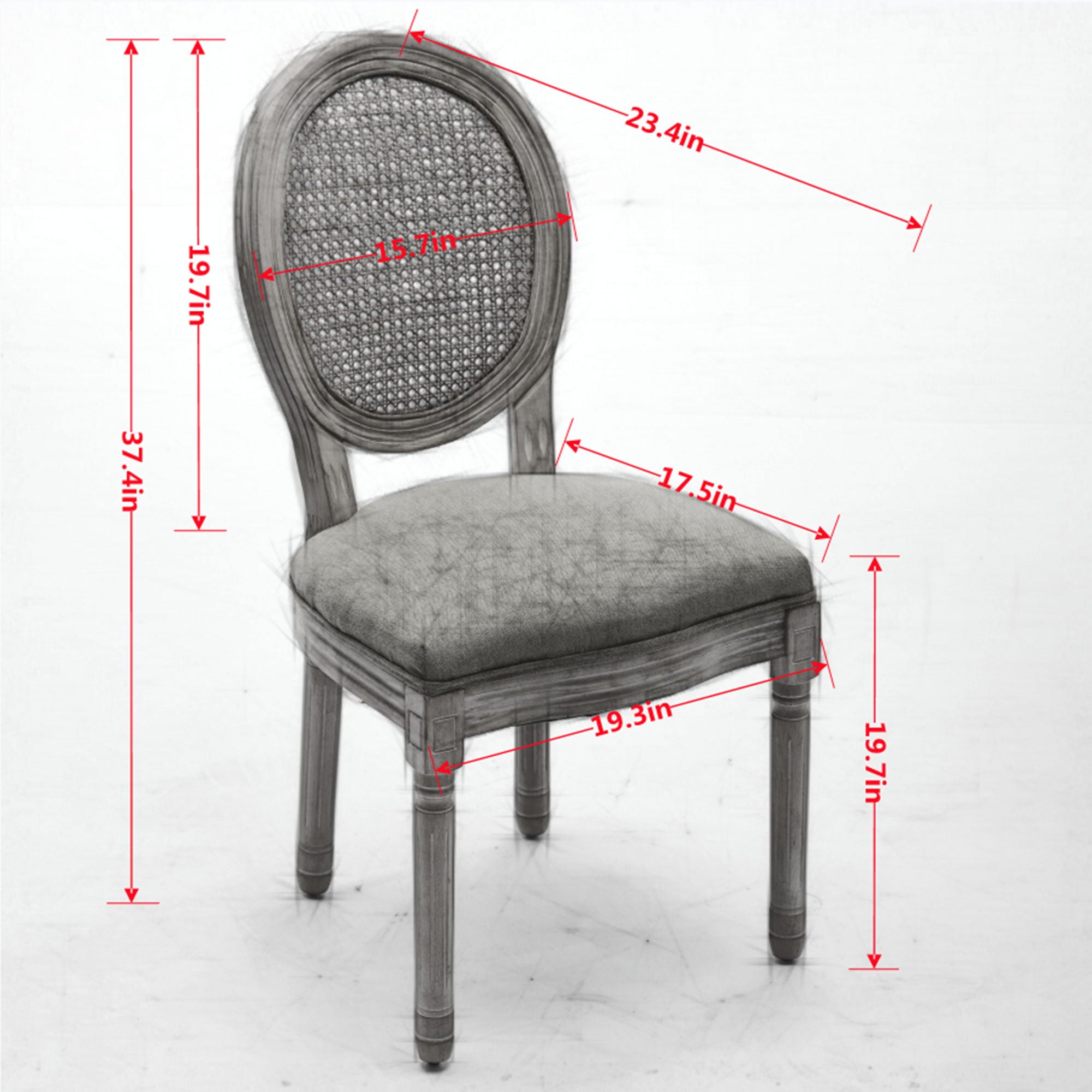French Style Solid Wood Frame Antique Painting Fabric Rattan Back Dining Chair (Set of 2)