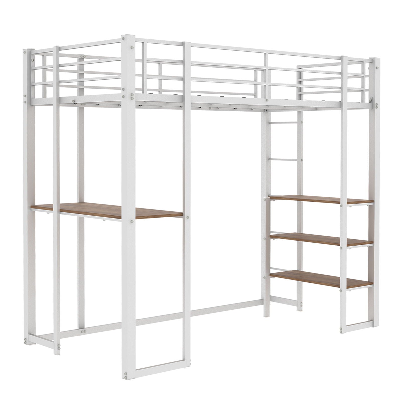 Bunk Bed With L-Shaped Desk And Dual Side Stairs