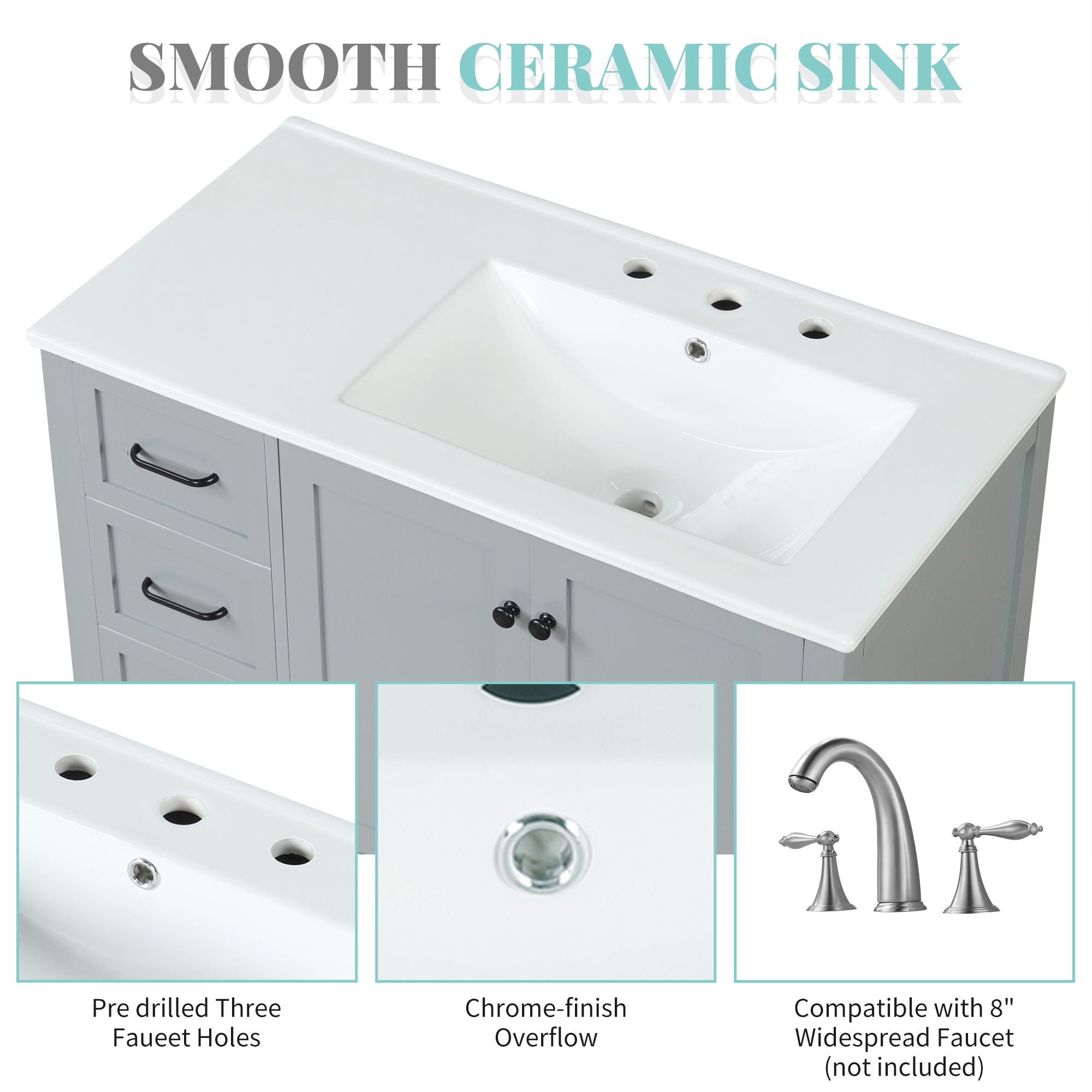 Bathroom Vanity With Sink Top, Bathroom Vanity Cabinet With 2 Doors And 2 Drawers, Open Shelf