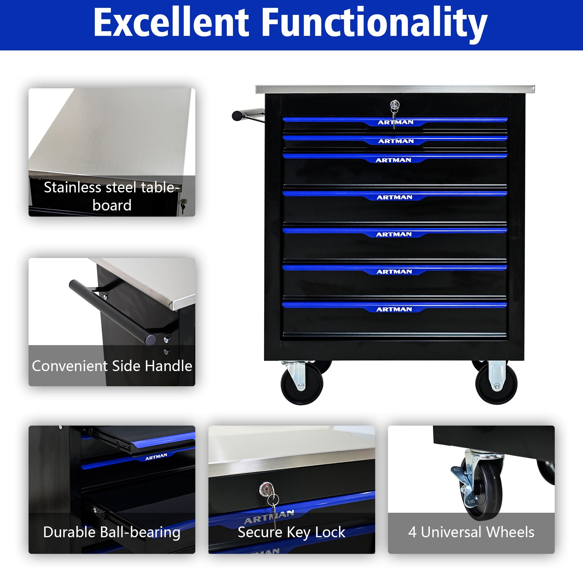 Drawer Multifunctional Tool Cart With Wheels