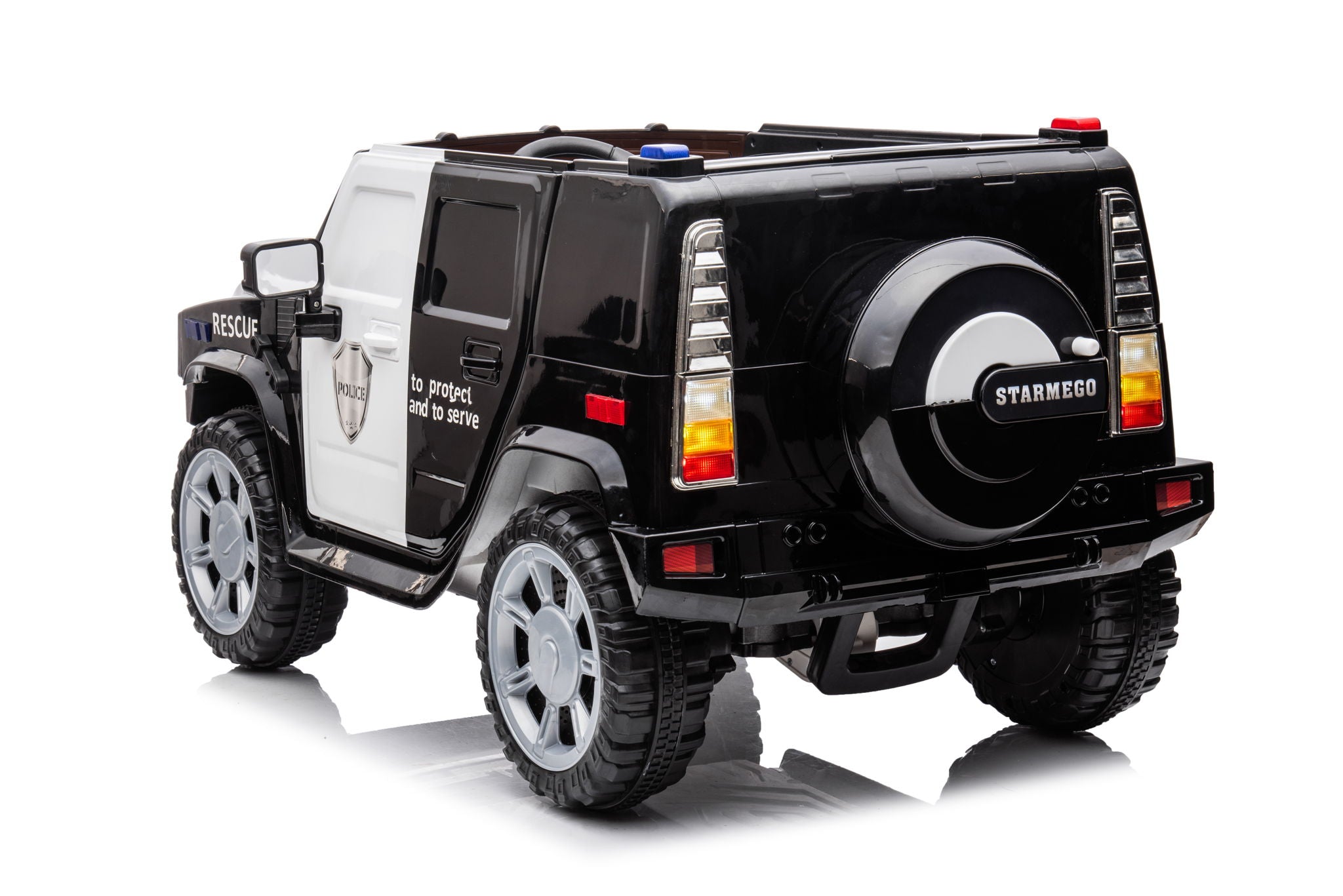 12V7A 30W*2 Four-Wheel Drive Seat One Button Start, Forward And Backward, High And Low Speed, Music, Front Light, Power Display, Two Doors Can Open, 2.4G R / C, Seat Belt Four Wheel Absorber