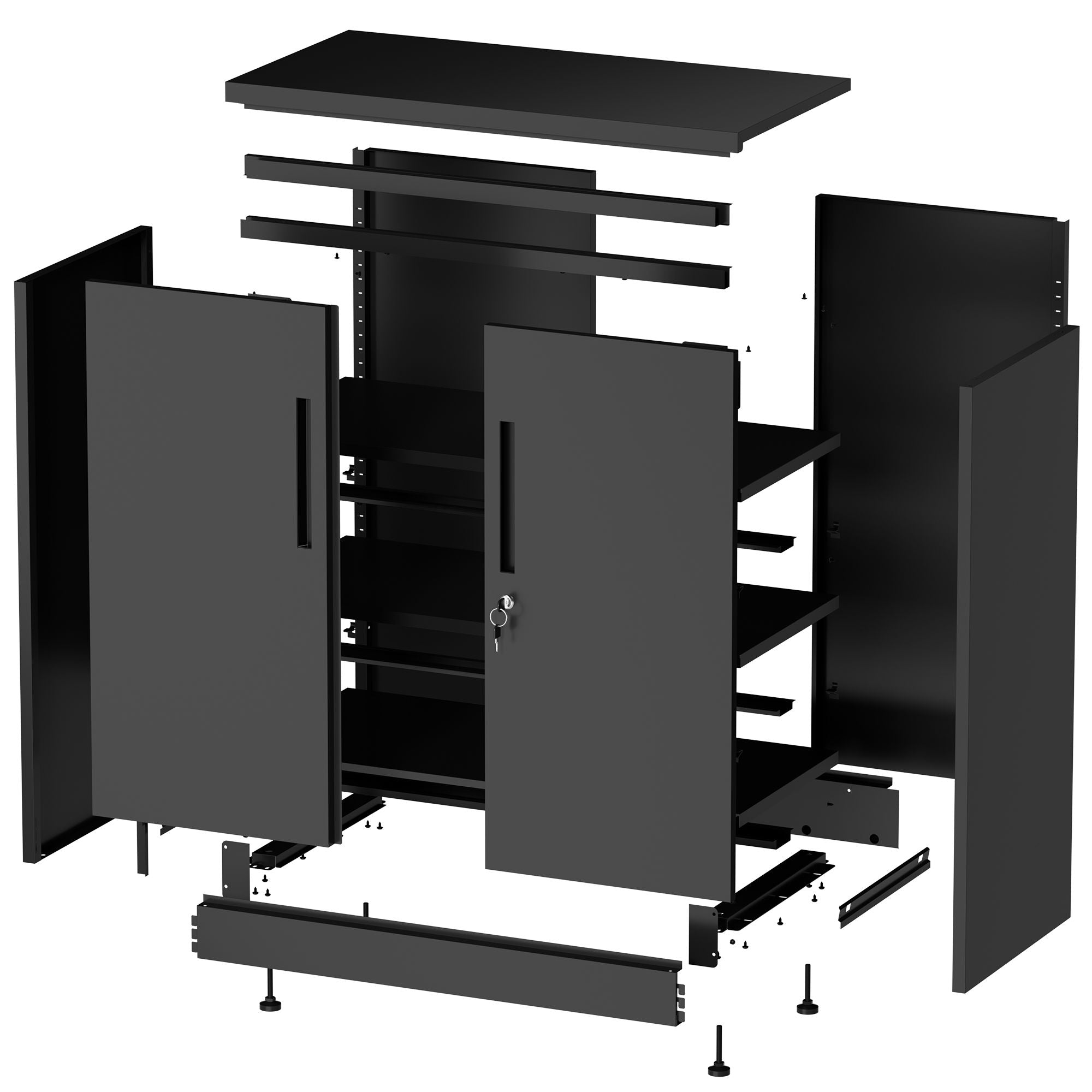 Heavy Duty Storage Cabinet With Lock, 2 Door File Cabinet With 2 Adjustable Shelves - Black